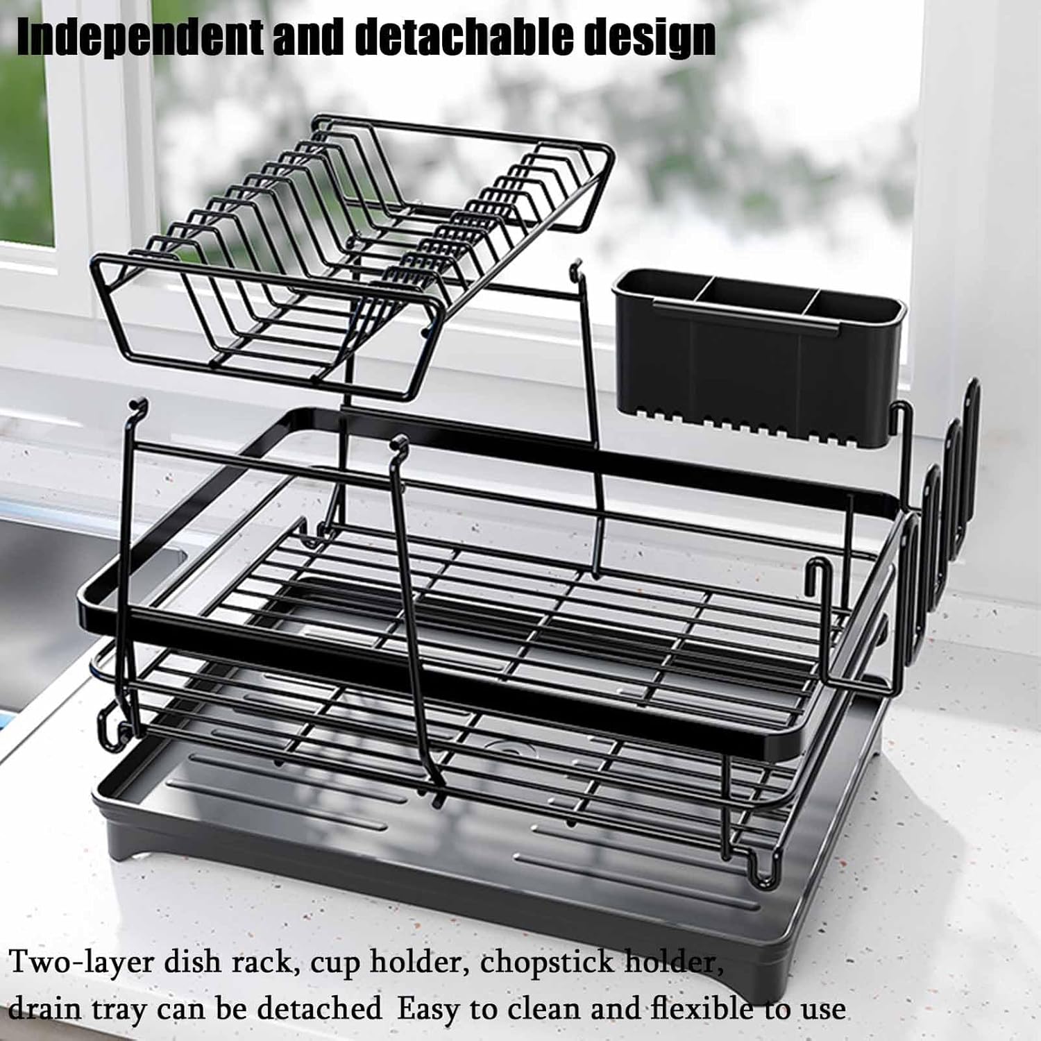 2 - Tier Dish Drying Rack for Kitchen Counter with Drainboard, Utensil Holder, Cup Rack & Cutlery Organizer - Home & Garden > Kitchenware > Dish Racks - Rivercity House & Home Co. (ABN 18 642 972 209) - Affordable Modern Furniture Australia