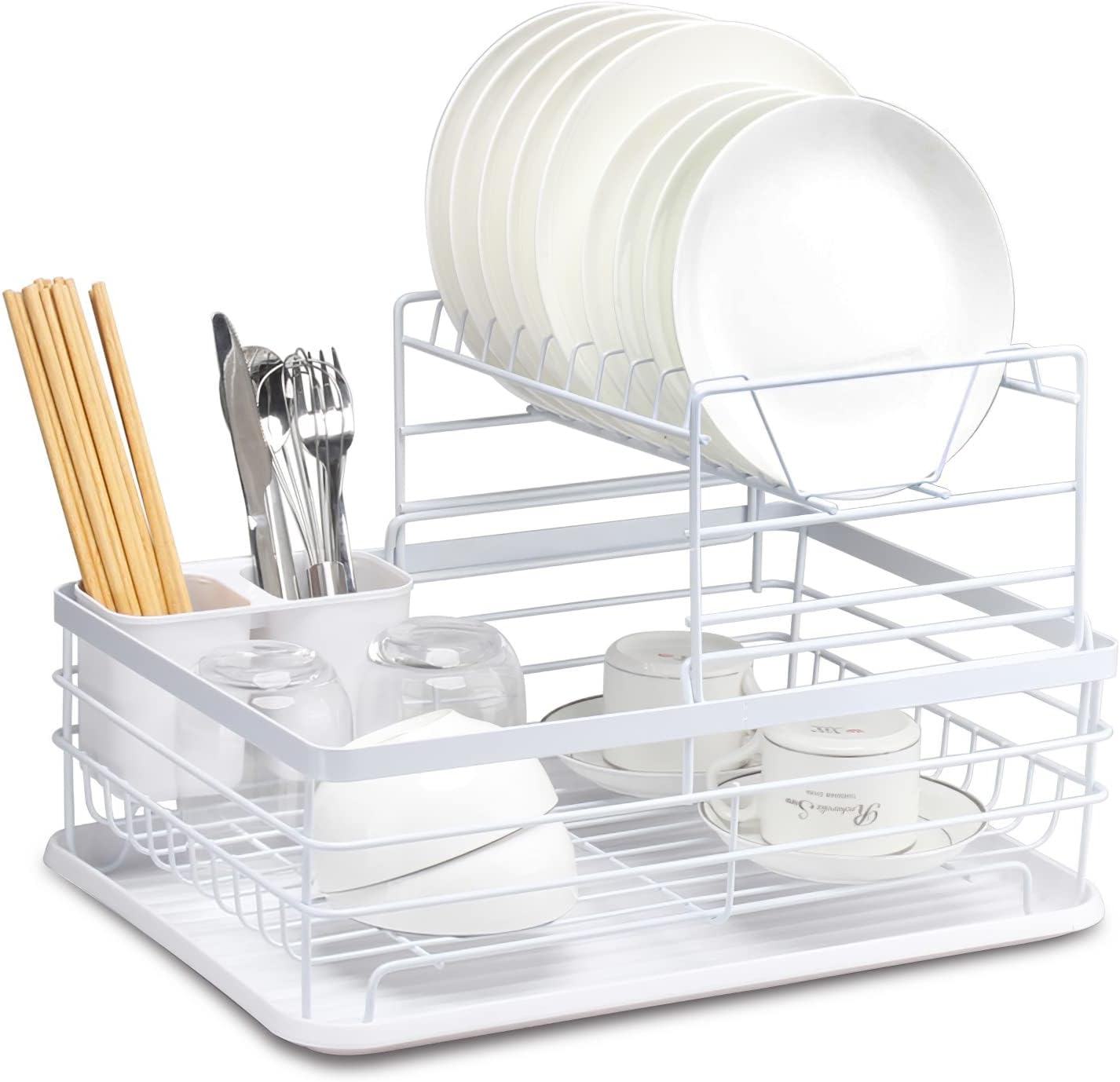 2 - Tier Dish Drying Rack for Kitchen Counter with Removable Drip Tray, Utensil Holder and Cutlery Organizer - Home & Garden > Kitchenware > Dish Racks - Rivercity House & Home Co. (ABN 18 642 972 209) - Affordable Modern Furniture Australia
