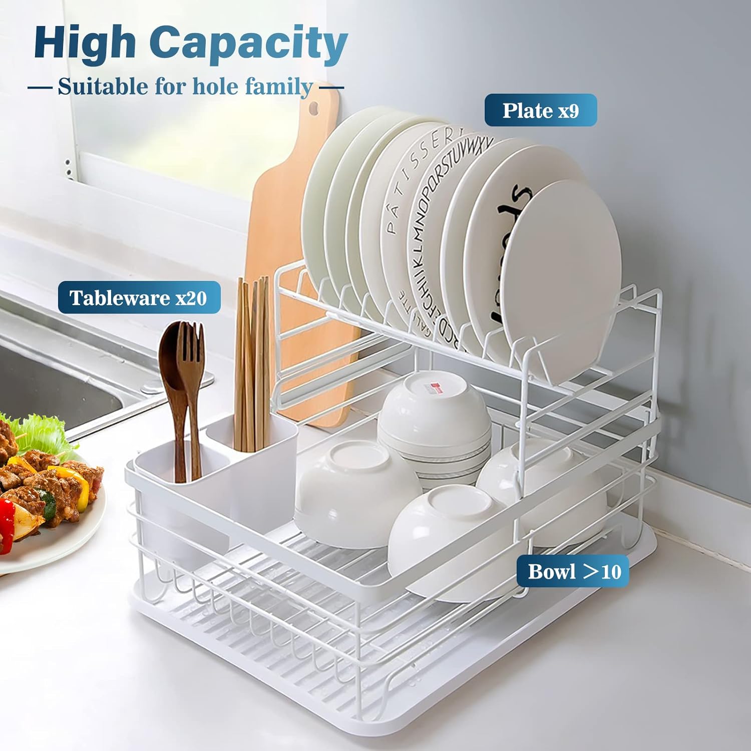 2 - Tier Dish Drying Rack for Kitchen Counter with Removable Drip Tray, Utensil Holder and Cutlery Organizer - Home & Garden > Kitchenware > Dish Racks - Rivercity House & Home Co. (ABN 18 642 972 209) - Affordable Modern Furniture Australia