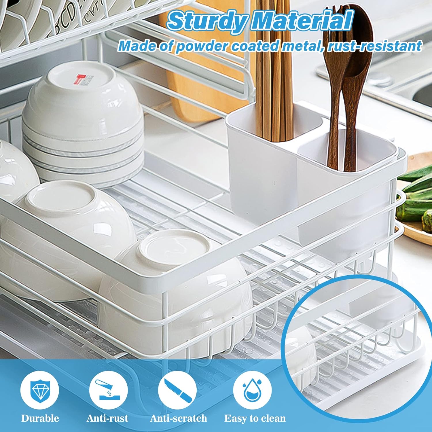 2 - Tier Dish Drying Rack for Kitchen Counter with Removable Drip Tray, Utensil Holder and Cutlery Organizer - Home & Garden > Kitchenware > Dish Racks - Rivercity House & Home Co. (ABN 18 642 972 209) - Affordable Modern Furniture Australia