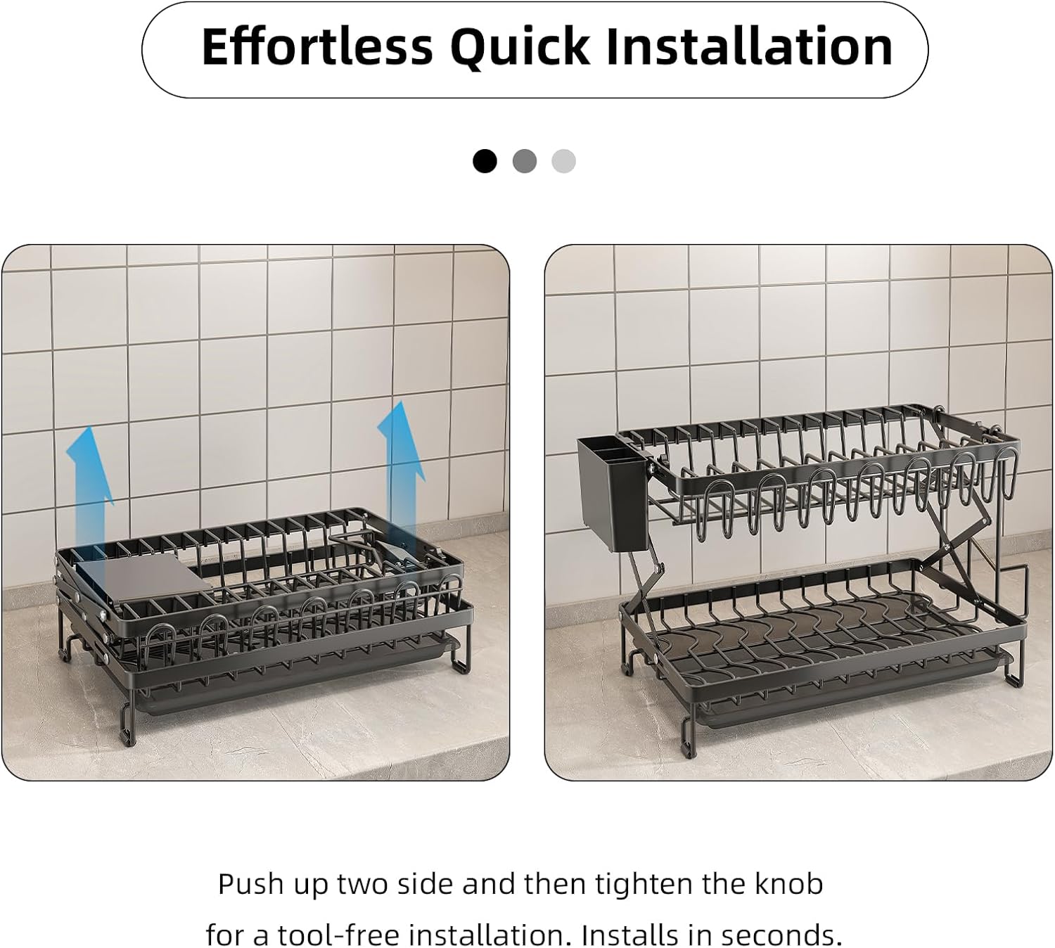 2 - Tier Dish Drying Rack with Drainage Tray, Utensil Holder, Cup Hooks & Cutting Board Rack for Kitchen (Black) - Home & Garden > Kitchenware > Dish Racks - Rivercity House & Home Co. (ABN 18 642 972 209) - Affordable Modern Furniture Australia