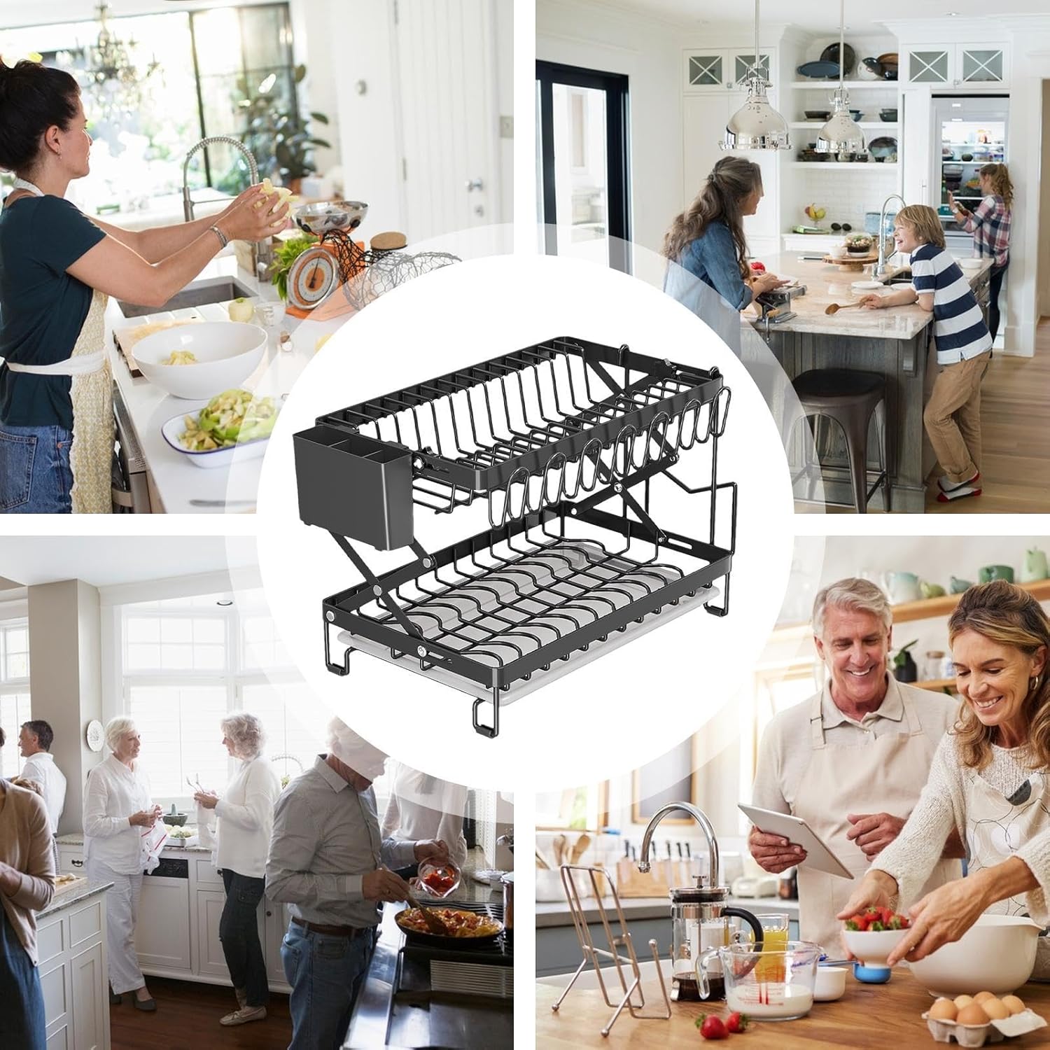 2 - Tier Dish Drying Rack with Drainage Tray, Utensil Holder, Cup Hooks & Cutting Board Rack for Kitchen (Black) - Home & Garden > Kitchenware > Dish Racks - Rivercity House & Home Co. (ABN 18 642 972 209) - Affordable Modern Furniture Australia