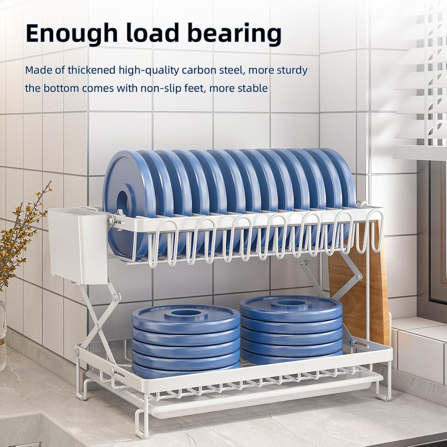 2 - Tier Dish Drying Rack with Drainage Tray, Utensil Holder, Cup Hooks & Cutting Board Rack for Kitchen (White) - Home & Garden > Kitchenware > Dish Racks - Rivercity House & Home Co. (ABN 18 642 972 209) - Affordable Modern Furniture Australia