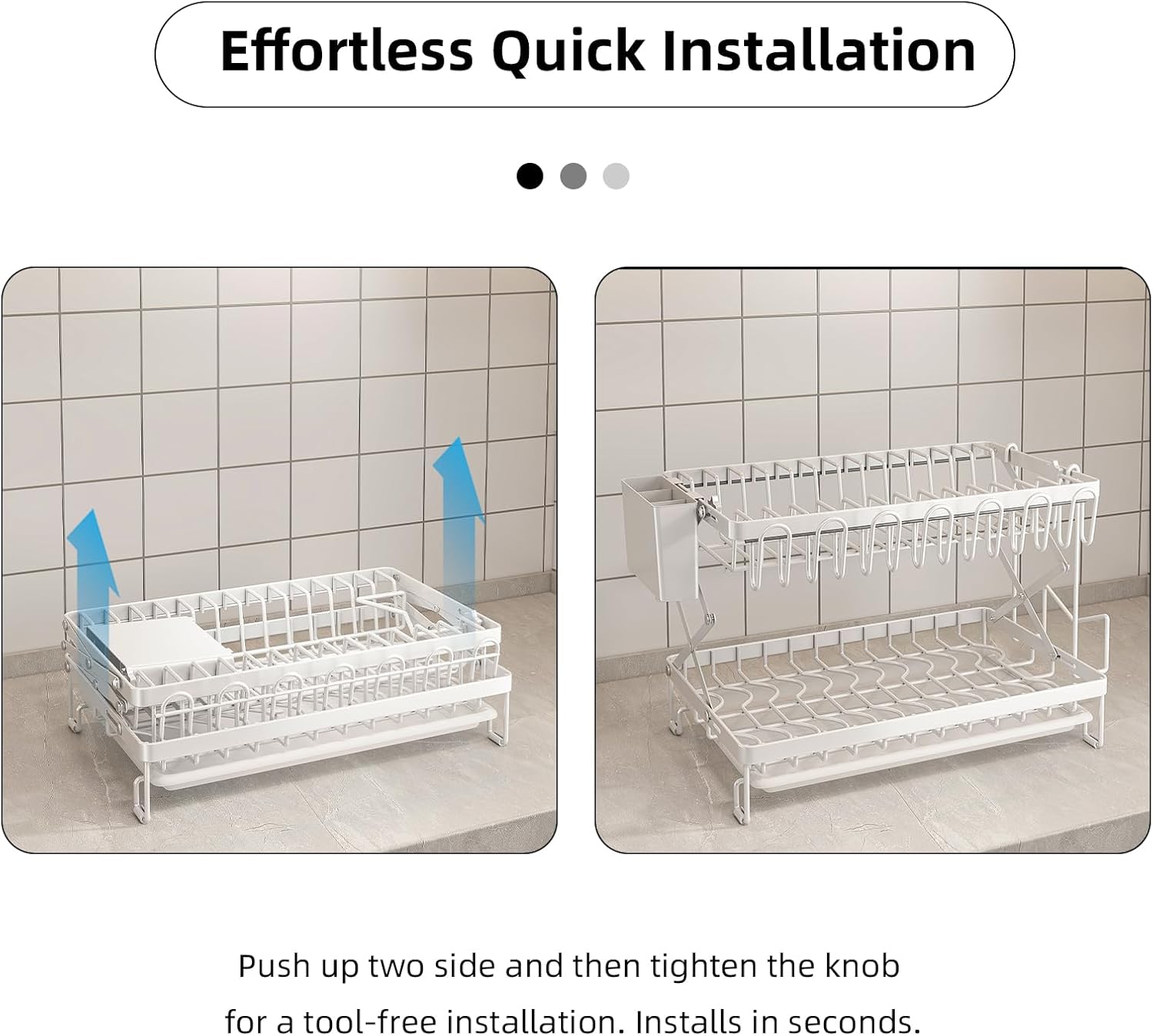 2 - Tier Dish Drying Rack with Drainage Tray, Utensil Holder, Cup Hooks & Cutting Board Rack for Kitchen (White) - Home & Garden > Kitchenware > Dish Racks - Rivercity House & Home Co. (ABN 18 642 972 209) - Affordable Modern Furniture Australia