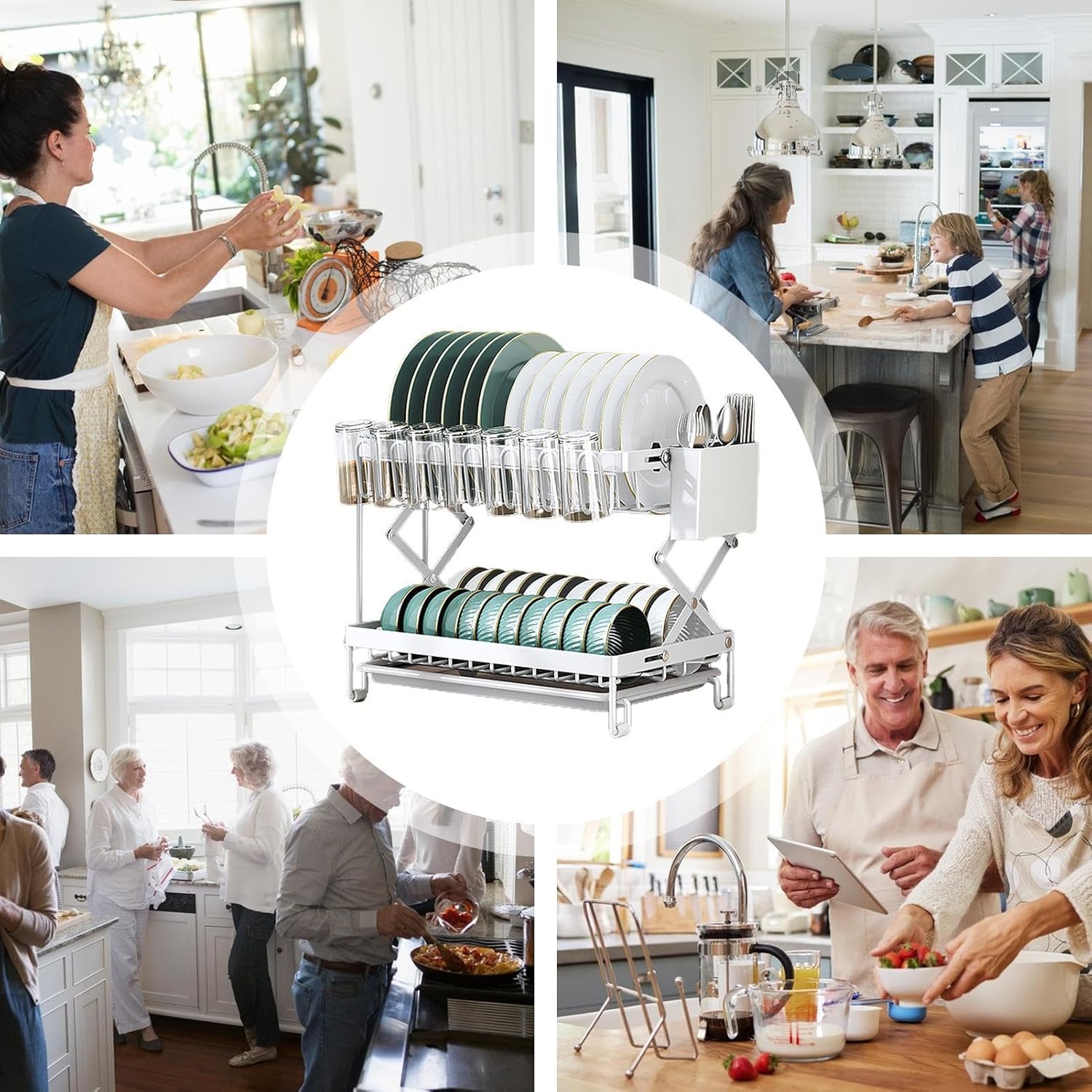 2 - Tier Dish Drying Rack with Drainage Tray, Utensil Holder, Cup Hooks & Cutting Board Rack for Kitchen (White) - Home & Garden > Kitchenware > Dish Racks - Rivercity House & Home Co. (ABN 18 642 972 209) - Affordable Modern Furniture Australia