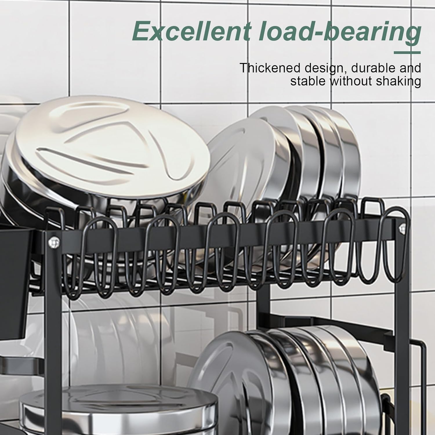 2 - Tier Dish Drying Rack with Drainage Tray, Utensil Holder, Cup Hooks & Cutting Board Slot for Countertop Kitchen Storage (Black) - Home & Garden > Kitchenware > Dish Racks - Rivercity House & Home Co. (ABN 18 642 972 209) - Affordable Modern Furniture Australia