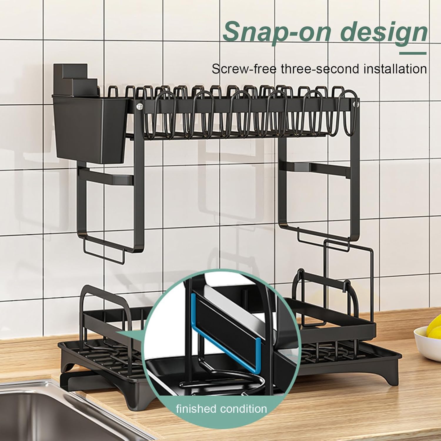 2 - Tier Dish Drying Rack with Drainage Tray, Utensil Holder, Cup Hooks & Cutting Board Slot for Countertop Kitchen Storage (Black) - Home & Garden > Kitchenware > Dish Racks - Rivercity House & Home Co. (ABN 18 642 972 209) - Affordable Modern Furniture Australia