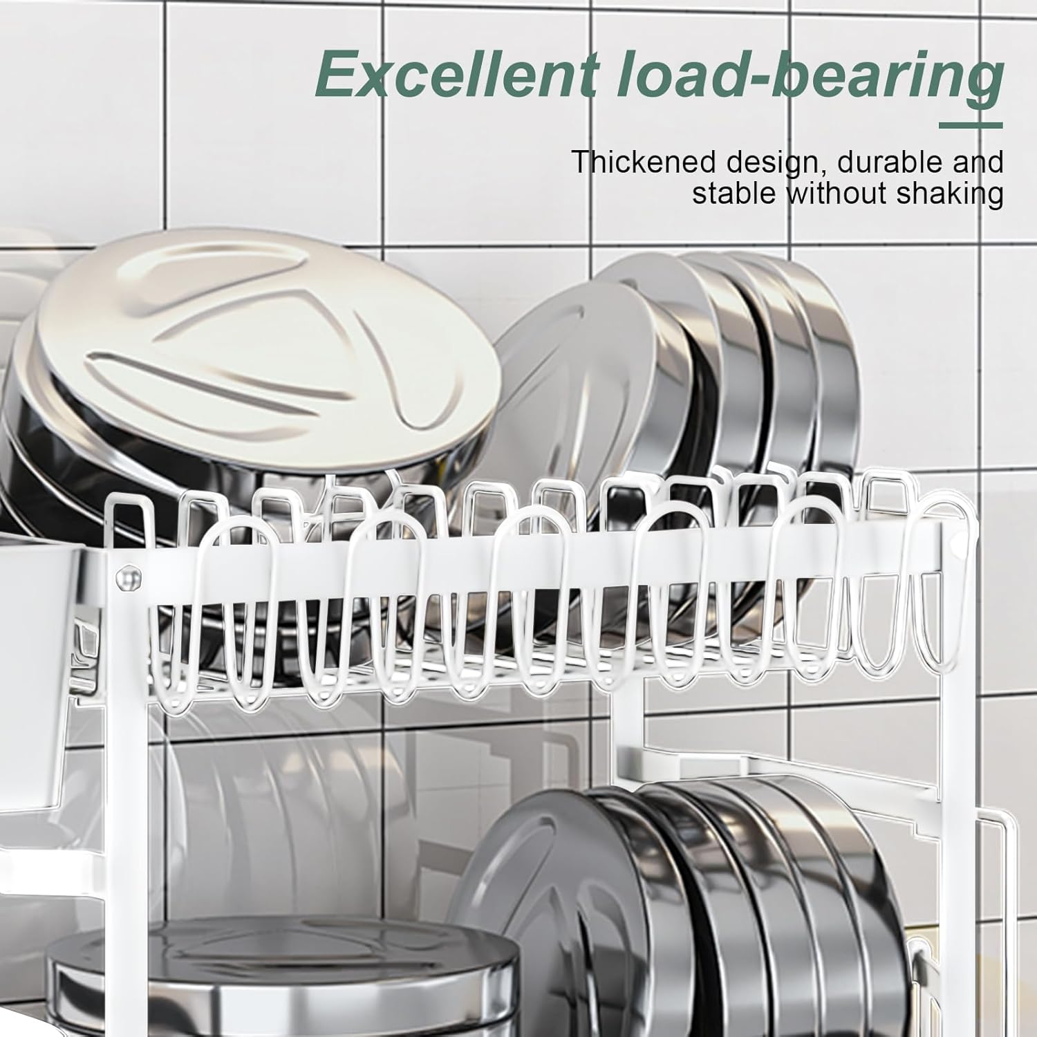 2 - Tier Dish Drying Rack with Drainage Tray, Utensil Holder, Cup Hooks & Cutting Board Slot for Countertop Kitchen Storage (White) - Home & Garden > Kitchenware > Dish Racks - Rivercity House & Home Co. (ABN 18 642 972 209) - Affordable Modern Furniture Australia