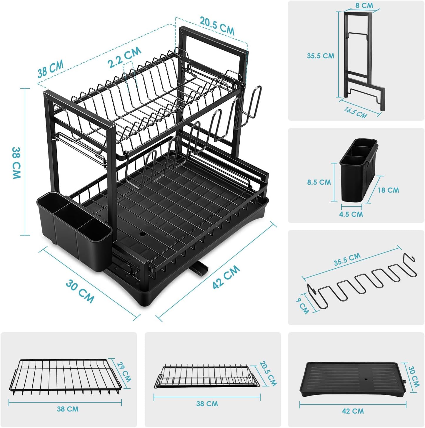 2 - Tier Dish Drying Rack with Drainboard and Rotating Spout - White - Home & Garden > Kitchenware > Dish Racks - Rivercity House & Home Co. (ABN 18 642 972 209) - Affordable Modern Furniture Australia