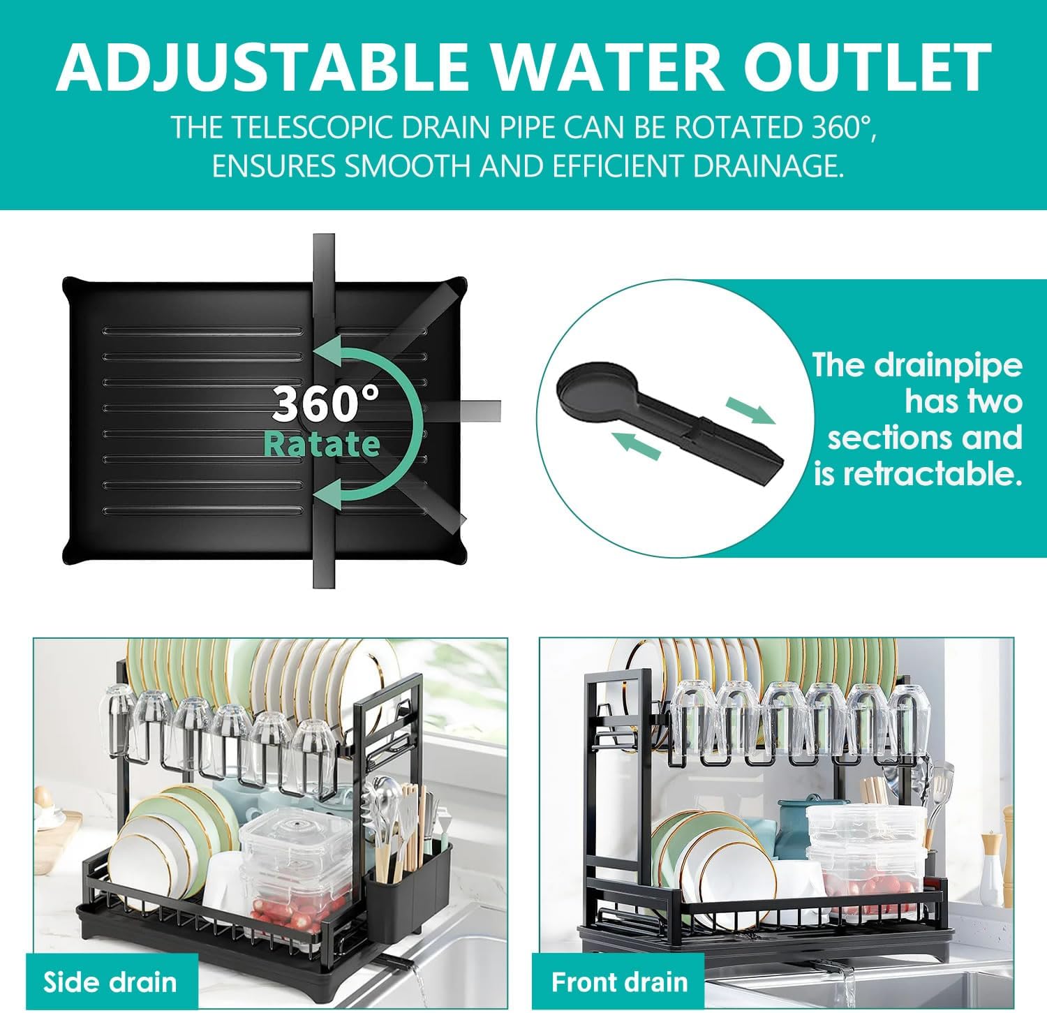 2 - Tier Dish Drying Rack with Drainboard and Rotating Spout - White - Home & Garden > Kitchenware > Dish Racks - Rivercity House & Home Co. (ABN 18 642 972 209) - Affordable Modern Furniture Australia