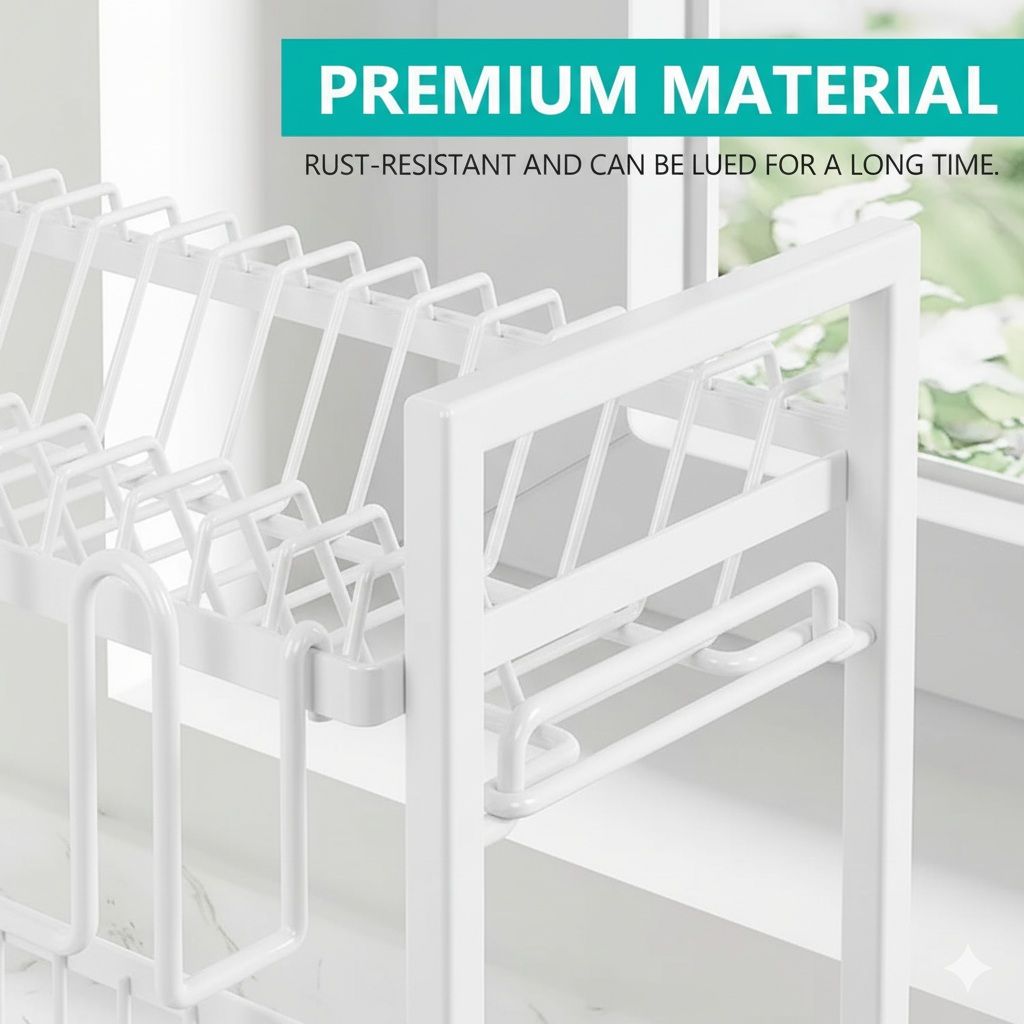 2 - Tier Dish Drying Rack with Drainboard and Rotating Spout - White - Home & Garden > Kitchenware > Dish Racks - Rivercity House & Home Co. (ABN 18 642 972 209) - Affordable Modern Furniture Australia