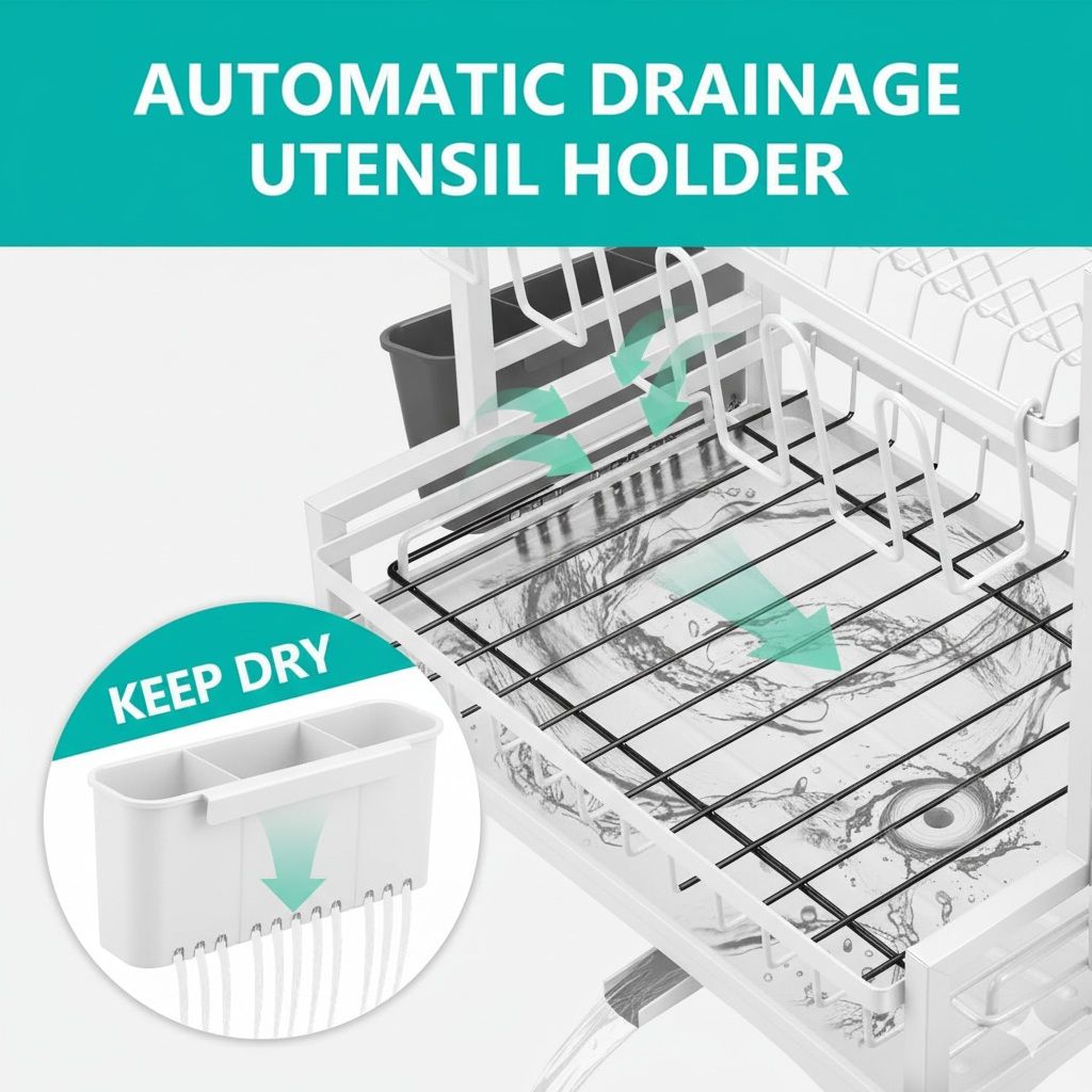 2 - Tier Dish Drying Rack with Drainboard and Rotating Spout - White - Home & Garden > Kitchenware > Dish Racks - Rivercity House & Home Co. (ABN 18 642 972 209) - Affordable Modern Furniture Australia