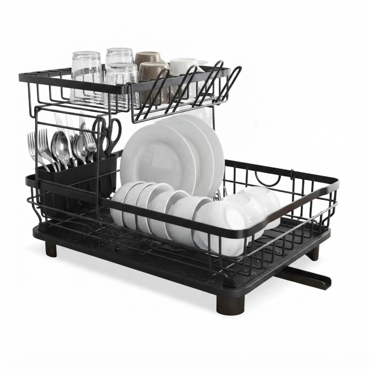 2 Tier Dish Drying Rack with Drainboard and Utensil Holder for Kitchen - Black - Home & Garden > Kitchenware > Dish Racks - Rivercity House & Home Co. (ABN 18 642 972 209) - Affordable Modern Furniture Australia