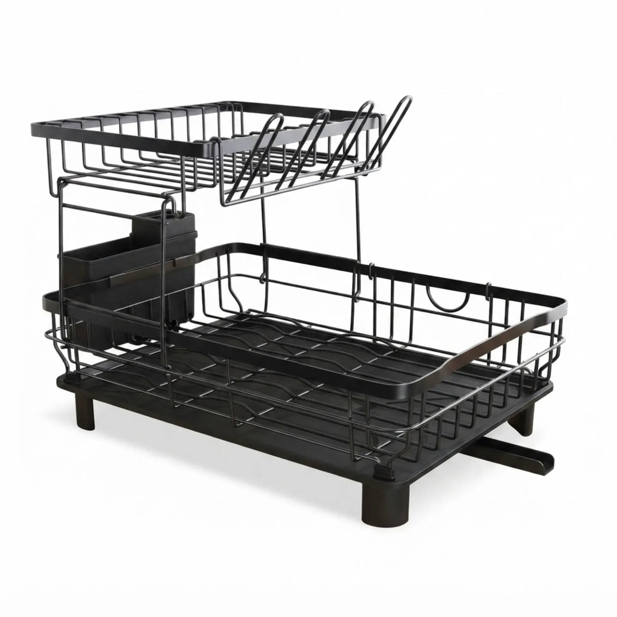 2 Tier Dish Drying Rack with Drainboard and Utensil Holder for Kitchen - Black - Home & Garden > Kitchenware > Dish Racks - Rivercity House & Home Co. (ABN 18 642 972 209) - Affordable Modern Furniture Australia