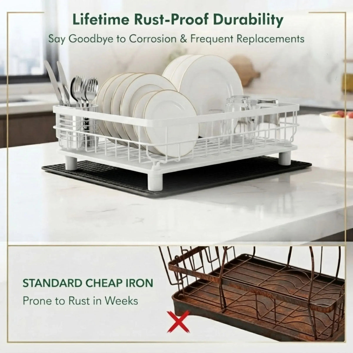 2 Tier Dish Drying Rack with Drainboard and Utensil Holder for Kitchen - White - Home & Garden > Kitchenware > Dish Racks - Rivercity House & Home Co. (ABN 18 642 972 209) - Affordable Modern Furniture Australia