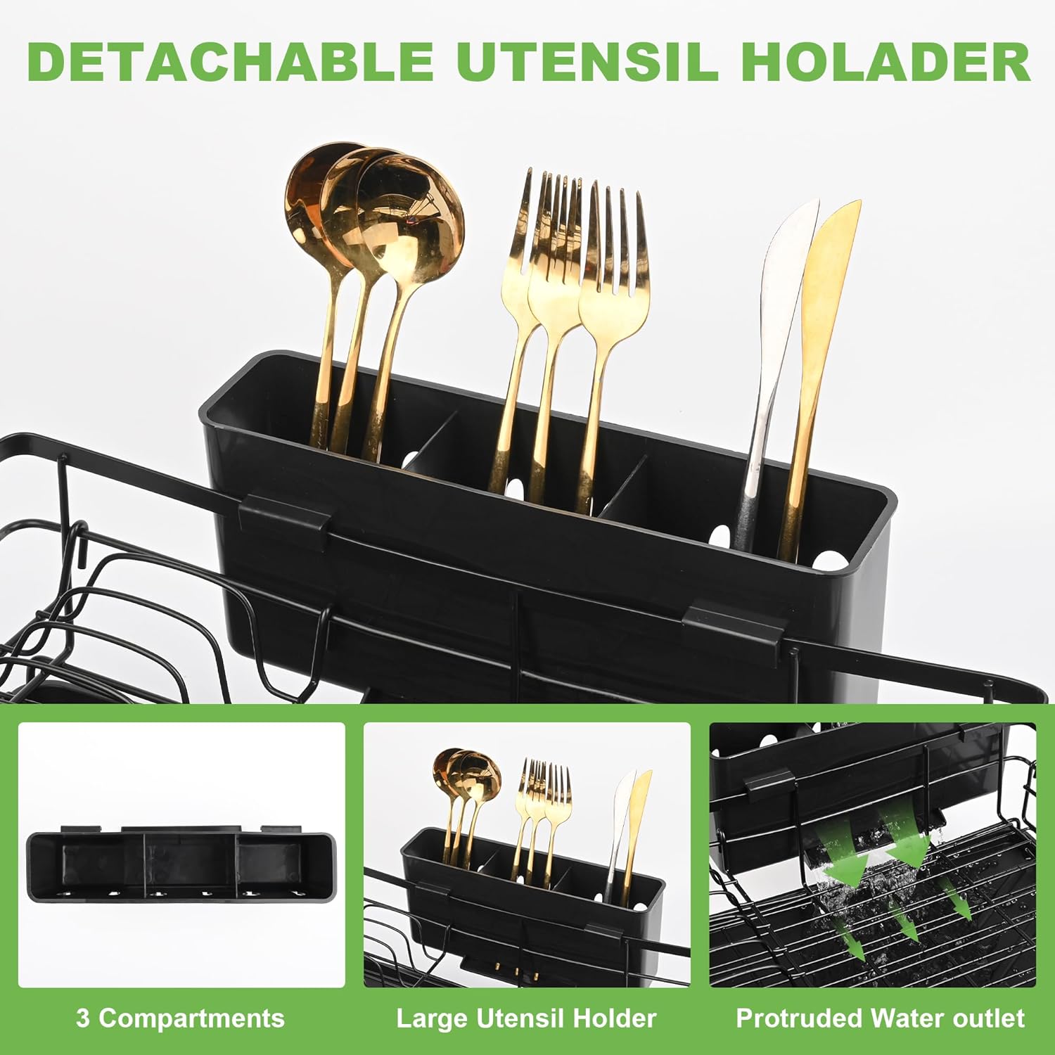 2 - Tier Expandable Dish Drying Rack with Drainage Spout, Utensil Holder & Drainboard for Kitchen Countertop Organiser - Black - Home & Garden > Kitchenware > Dish Racks - Rivercity House & Home Co. (ABN 18 642 972 209) - Affordable Modern Furniture Australia