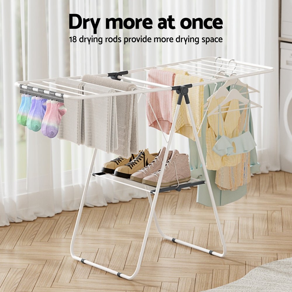 2 Tier Foldable Clothes Rack Airer 139CM - White - Furniture > Living Room > Coat Racks - Rivercity House & Home Co. (ABN 18 642 972 209) - Affordable Modern Furniture Australia