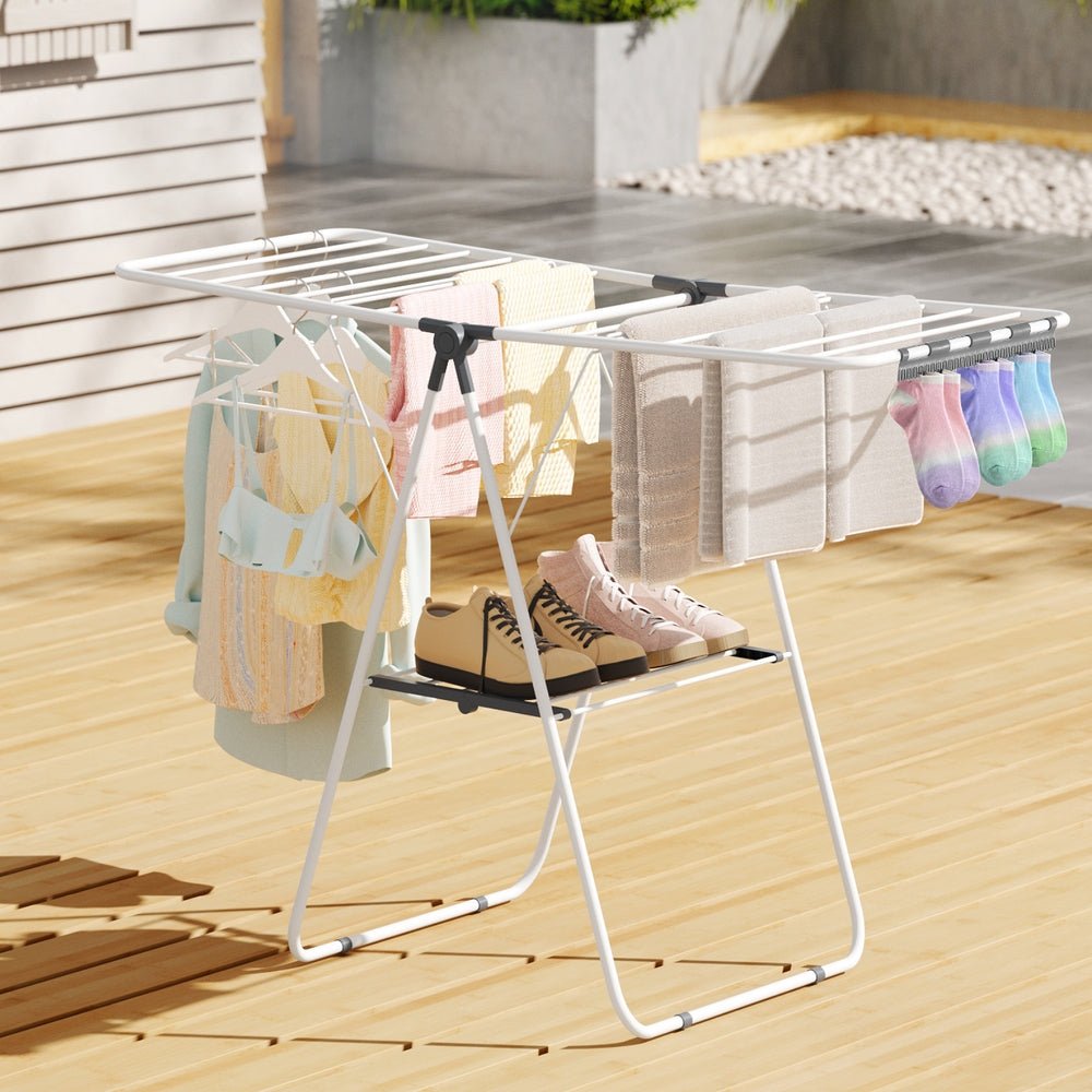 2 Tier Foldable Clothes Rack Airer 139CM - White - Furniture > Living Room > Coat Racks - Rivercity House & Home Co. (ABN 18 642 972 209) - Affordable Modern Furniture Australia