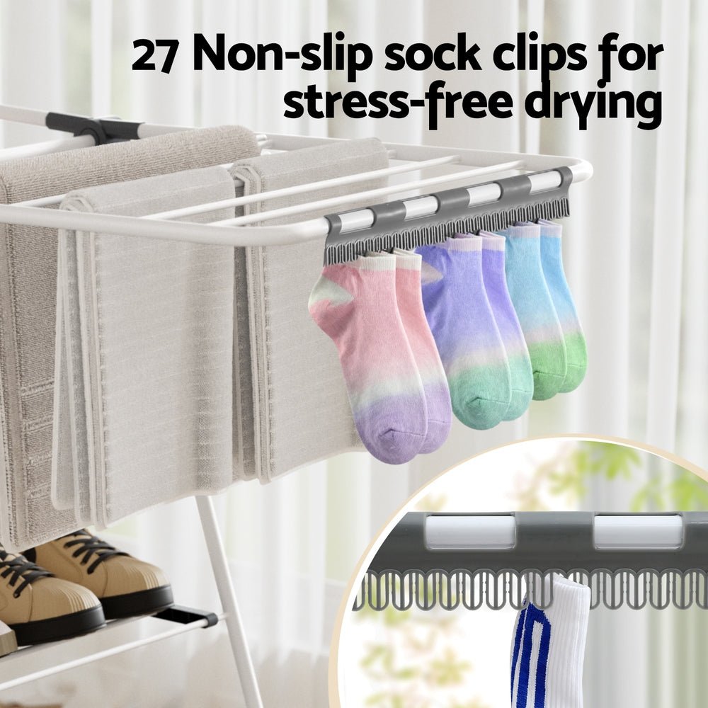 2 Tier Foldable Clothes Rack Airer 139CM - White - Furniture > Living Room > Coat Racks - Rivercity House & Home Co. (ABN 18 642 972 209) - Affordable Modern Furniture Australia