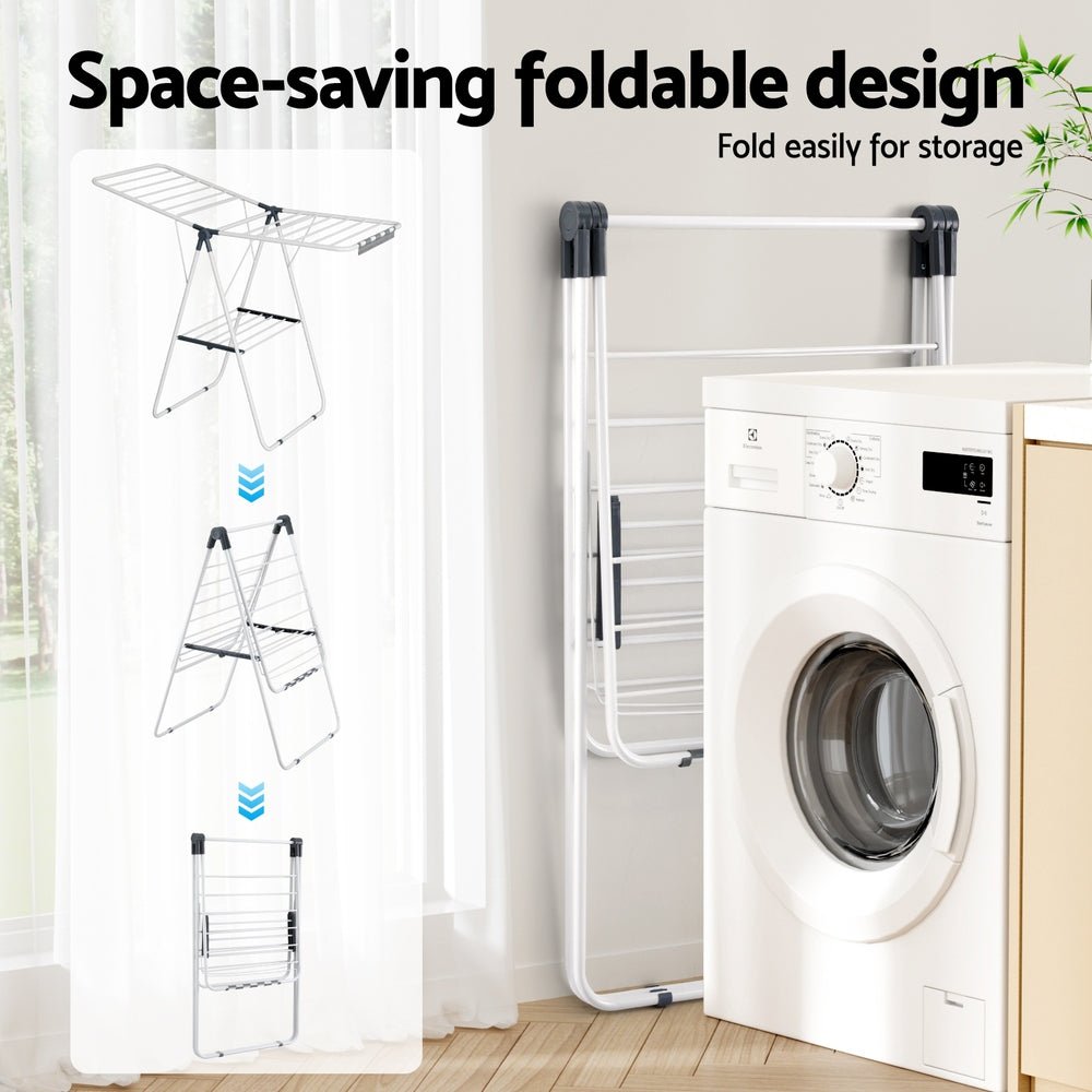 2 Tier Foldable Clothes Rack Airer 139CM - White - Furniture > Living Room > Coat Racks - Rivercity House & Home Co. (ABN 18 642 972 209) - Affordable Modern Furniture Australia