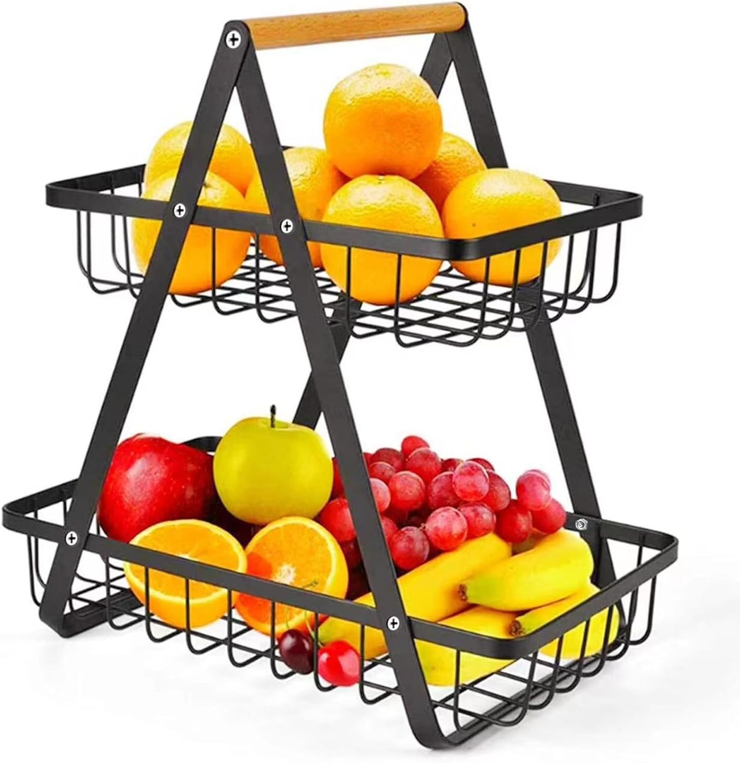 2 - Tier Fruit Basket Stand for Kitchen Countertop for Fruits, Vegetables, Bread & Snacks with Wooden Handle - Appliances > Kitchen Appliances > Kitchen Appliance Accessories - Rivercity House & Home Co. (ABN 18 642 972 209) - Affordable Modern Furniture Australia