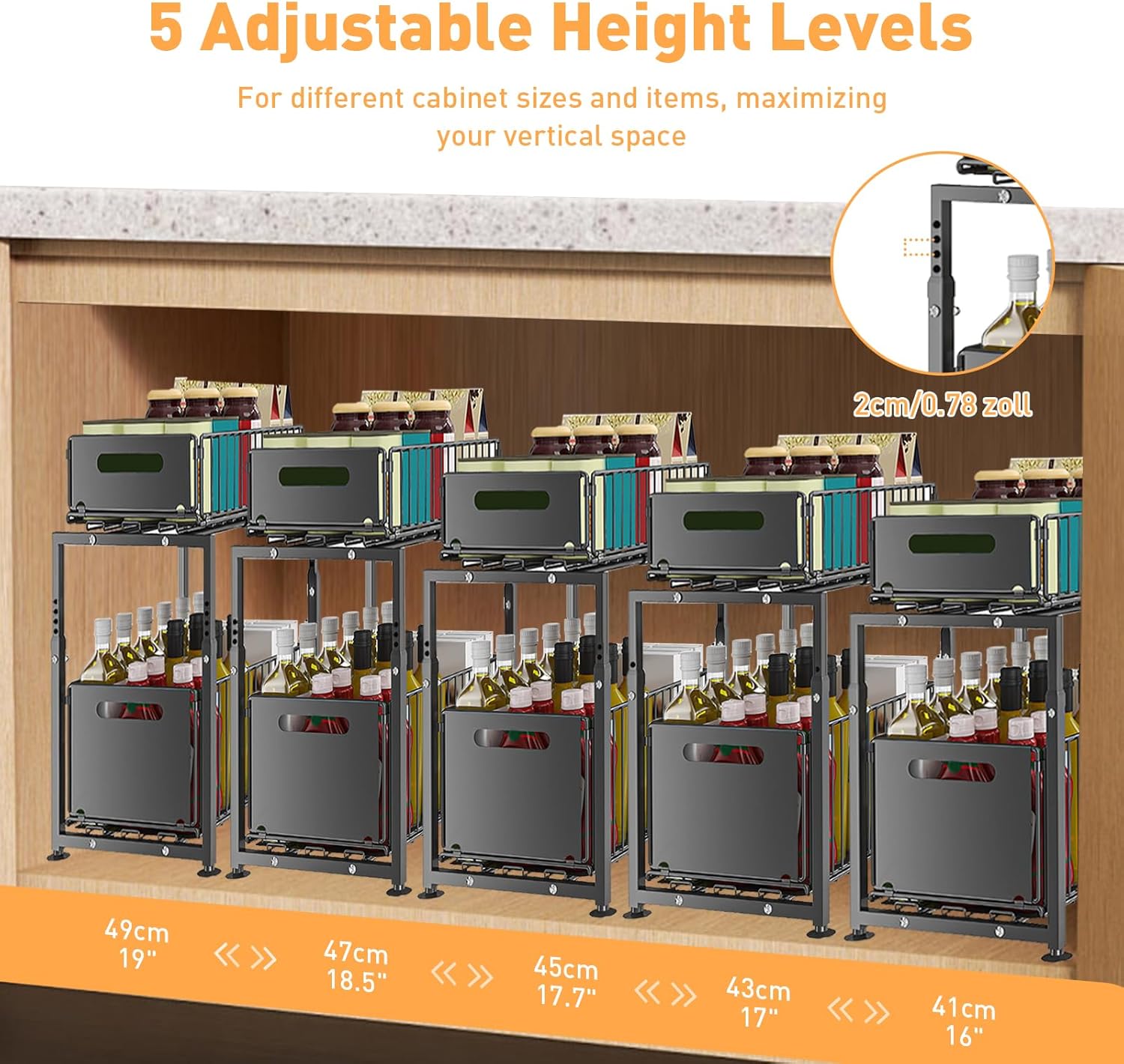 2 - Tier Height Adjustable Under Sink Organiser with Sliding Drawers for Kitchen & Bathroom Cabinet - Metal - Furniture > Bathroom > Tap & Sink Accessories - Rivercity House & Home Co. (ABN 18 642 972 209) - Affordable Modern Furniture Australia