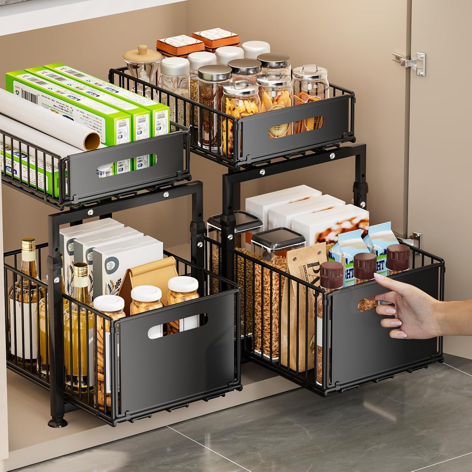 2 - Tier Height Adjustable Under Sink Organiser with Sliding Drawers for Kitchen & Bathroom Cabinet - Metal - Furniture > Bathroom > Tap & Sink Accessories - Rivercity House & Home Co. (ABN 18 642 972 209) - Affordable Modern Furniture Australia