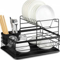 2-Tier Kitchen Counter Dish Drying Rack with Removable Drip Tray, Utensil Holder & Cutlery Organiser - Black