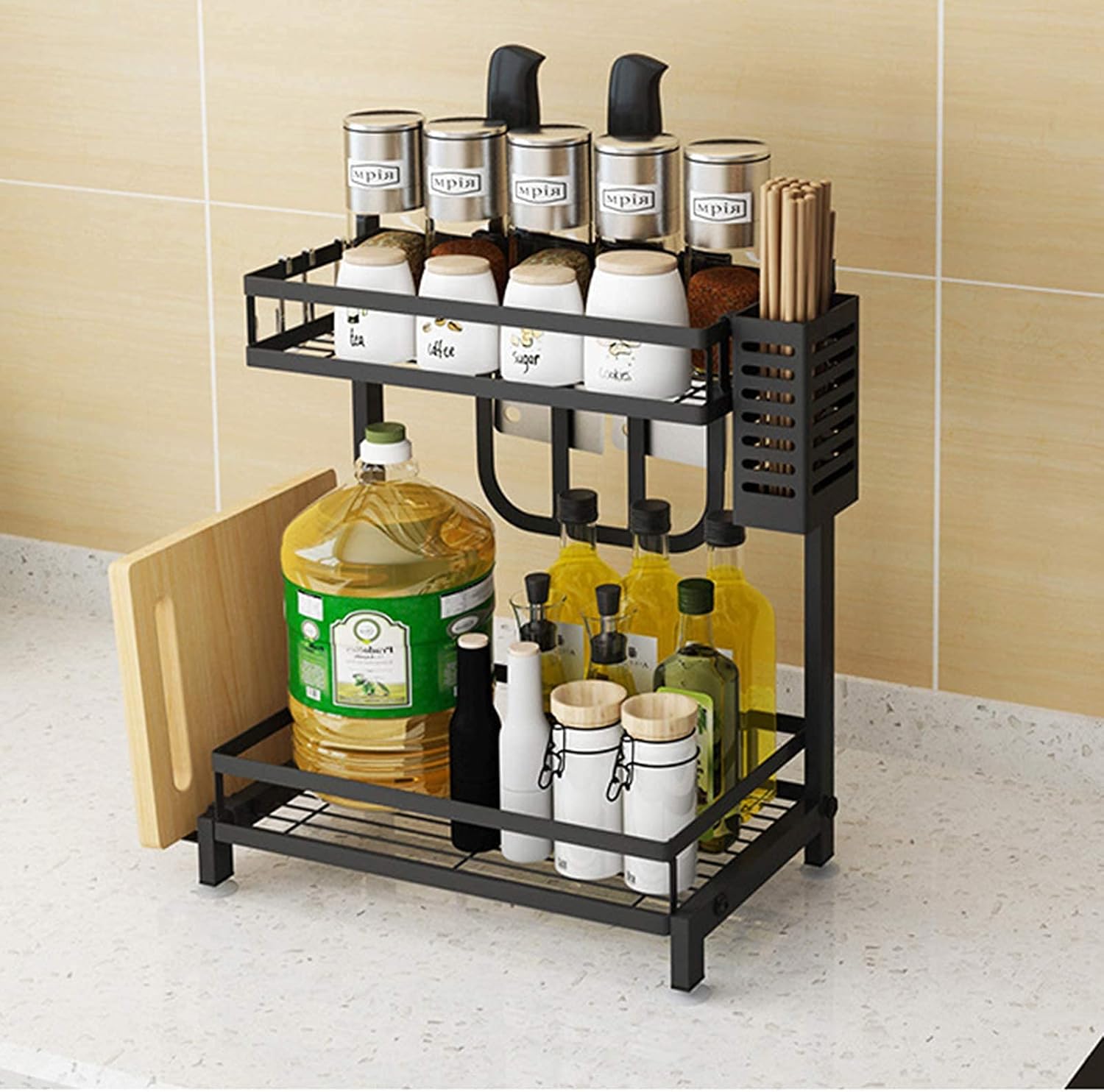 2 - Tier Kitchen Spice Rack Organizer Storage Shelf for Condiments, Oil Bottles, Utensils, Cutting Board & More - Home & Garden > DIY > Kitchen & Bathroom DIY - Rivercity House & Home Co. (ABN 18 642 972 209) - Affordable Modern Furniture Australia