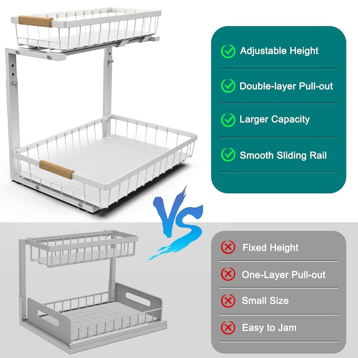 2-Tier Kitchen Under Sink Organiser Storage Set with Adjustable Height, Slide Rail & Suction Cups - Black - Home & Garden > Laundry & Cleaning > Drying Racks & Hangers - Rivercity House & Home Co. (ABN 18 642 972 209) - Affordable Modern Furniture Australia