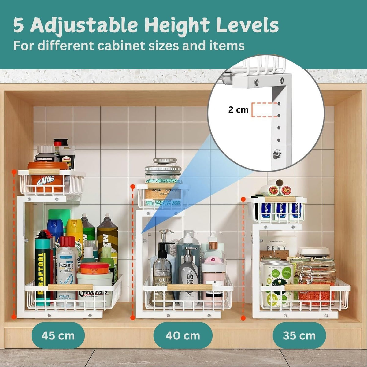 2-Tier Kitchen Under Sink Organiser Storage Set with Adjustable Height, Slide Rail & Suction Cups - Black - Home & Garden > Laundry & Cleaning > Drying Racks & Hangers - Rivercity House & Home Co. (ABN 18 642 972 209) - Affordable Modern Furniture Australia