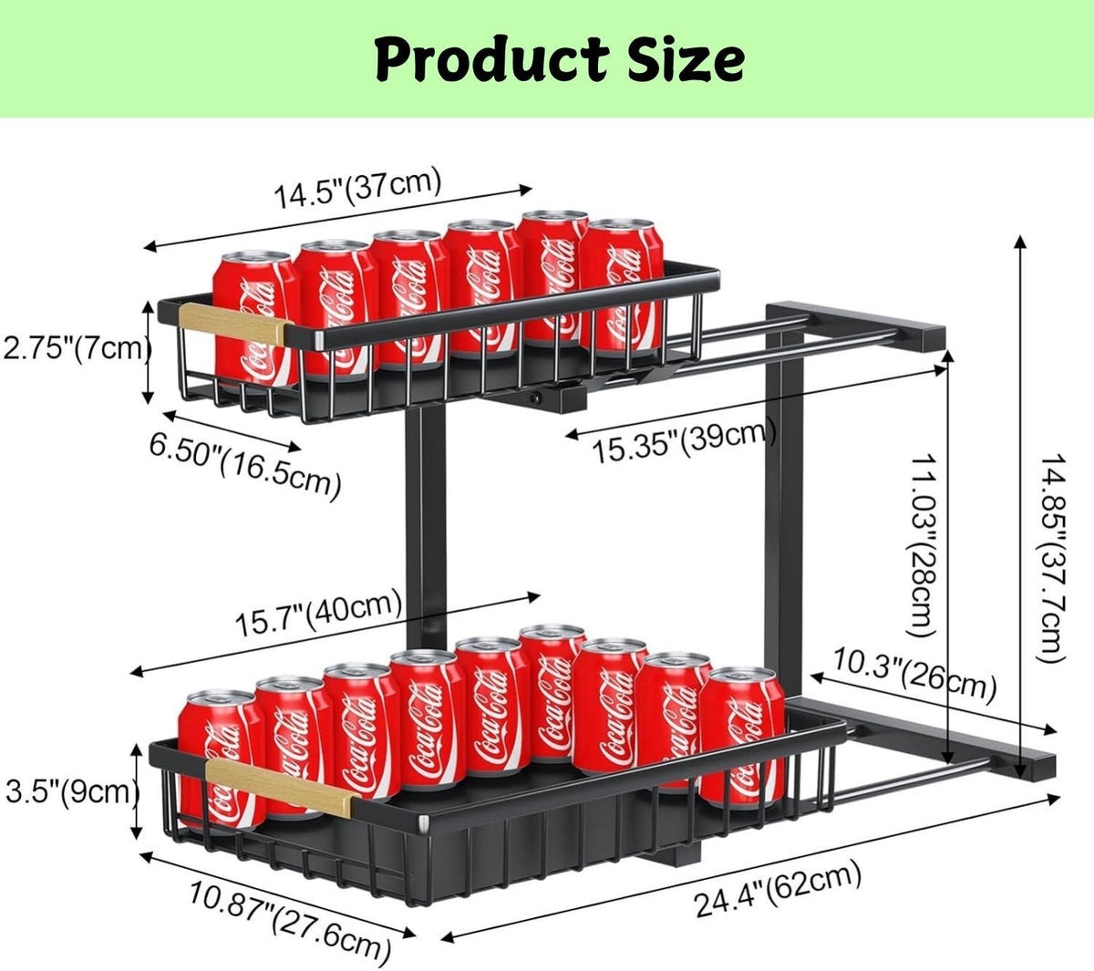 2-Tier Kitchen Under Sink Organiser Storage with Adjustable Height, Slide Rail & Suction Cups - Black - Home & Garden > Laundry & Cleaning > Drying Racks & Hangers - Rivercity House & Home Co. (ABN 18 642 972 209) - Affordable Modern Furniture Australia