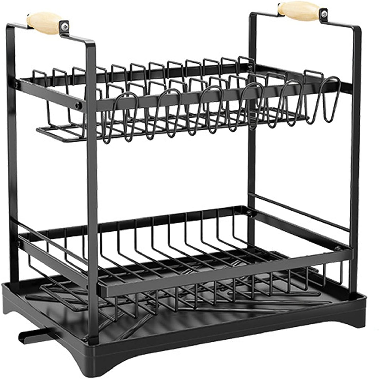 2 - Tier Large Dish Drying Rack with Drainboard, Utensil Holder, Glass Hooks & Cutlery Storage (Black) - Home & Garden > Kitchenware > Dish Racks - Rivercity House & Home Co. (ABN 18 642 972 209) - Affordable Modern Furniture Australia