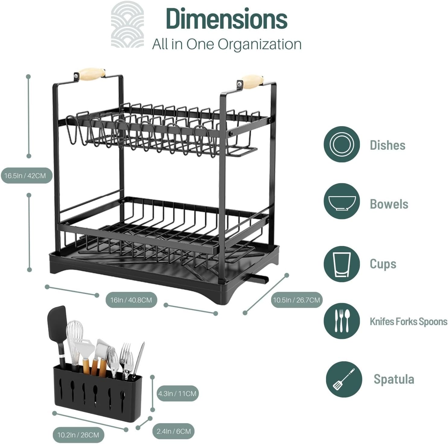 2 - Tier Large Dish Drying Rack with Drainboard, Utensil Holder, Glass Hooks & Cutlery Storage (Black) - Home & Garden > Kitchenware > Dish Racks - Rivercity House & Home Co. (ABN 18 642 972 209) - Affordable Modern Furniture Australia