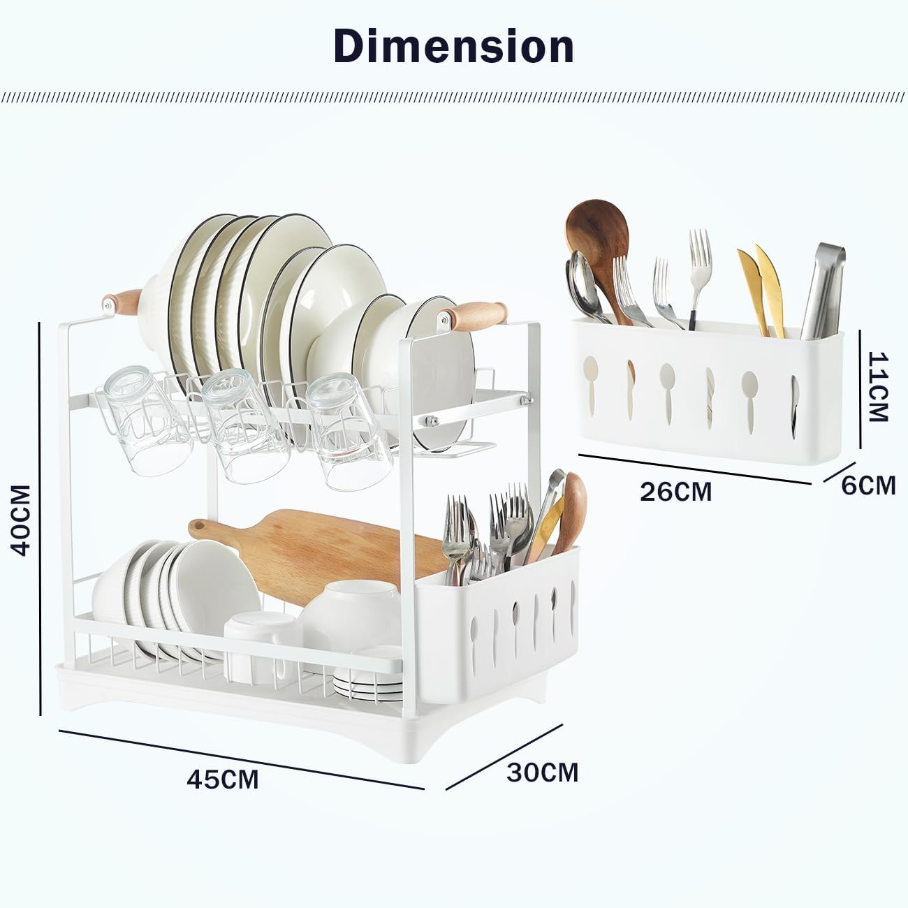 2 - Tier Large Dish Drying Rack with Drainboard, Utensil Holder, Glass Hooks & Cutlery Storage (White) - Home & Garden > Kitchenware > Dish Racks - Rivercity House & Home Co. (ABN 18 642 972 209) - Affordable Modern Furniture Australia