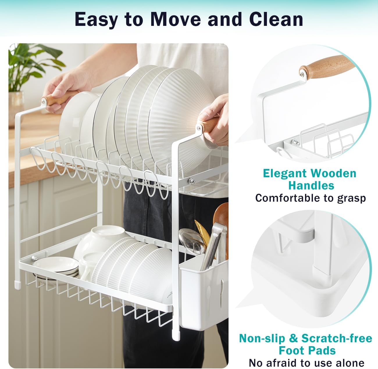 2 - Tier Large Dish Drying Rack with Drainboard, Utensil Holder, Glass Hooks & Cutlery Storage (White) - Home & Garden > Kitchenware > Dish Racks - Rivercity House & Home Co. (ABN 18 642 972 209) - Affordable Modern Furniture Australia