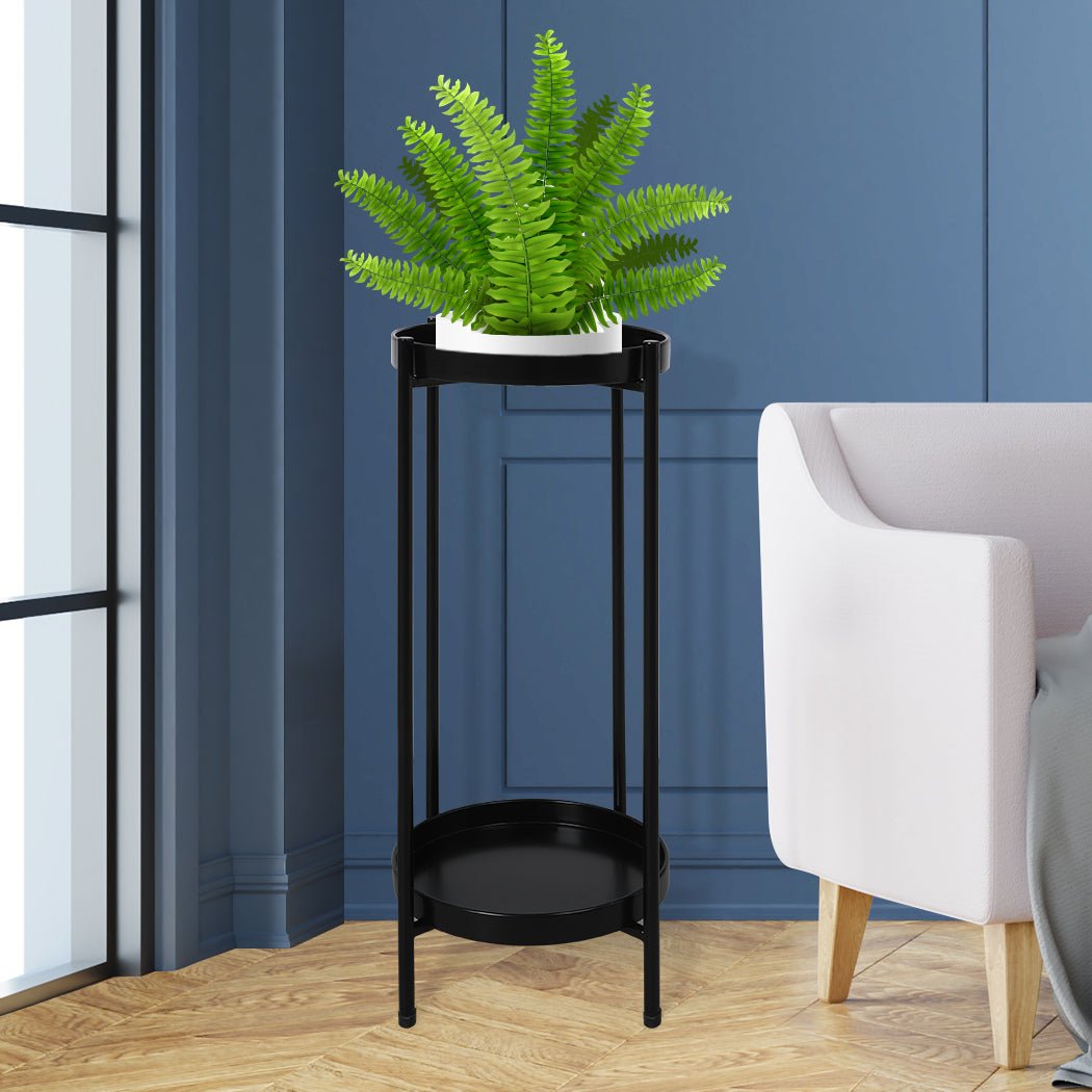 2 Tier Large Indoor Outdoor Plant Stand - Black - Rivercity House & Home Co. (ABN 18 642 972 209) - Affordable Modern Furniture Australia