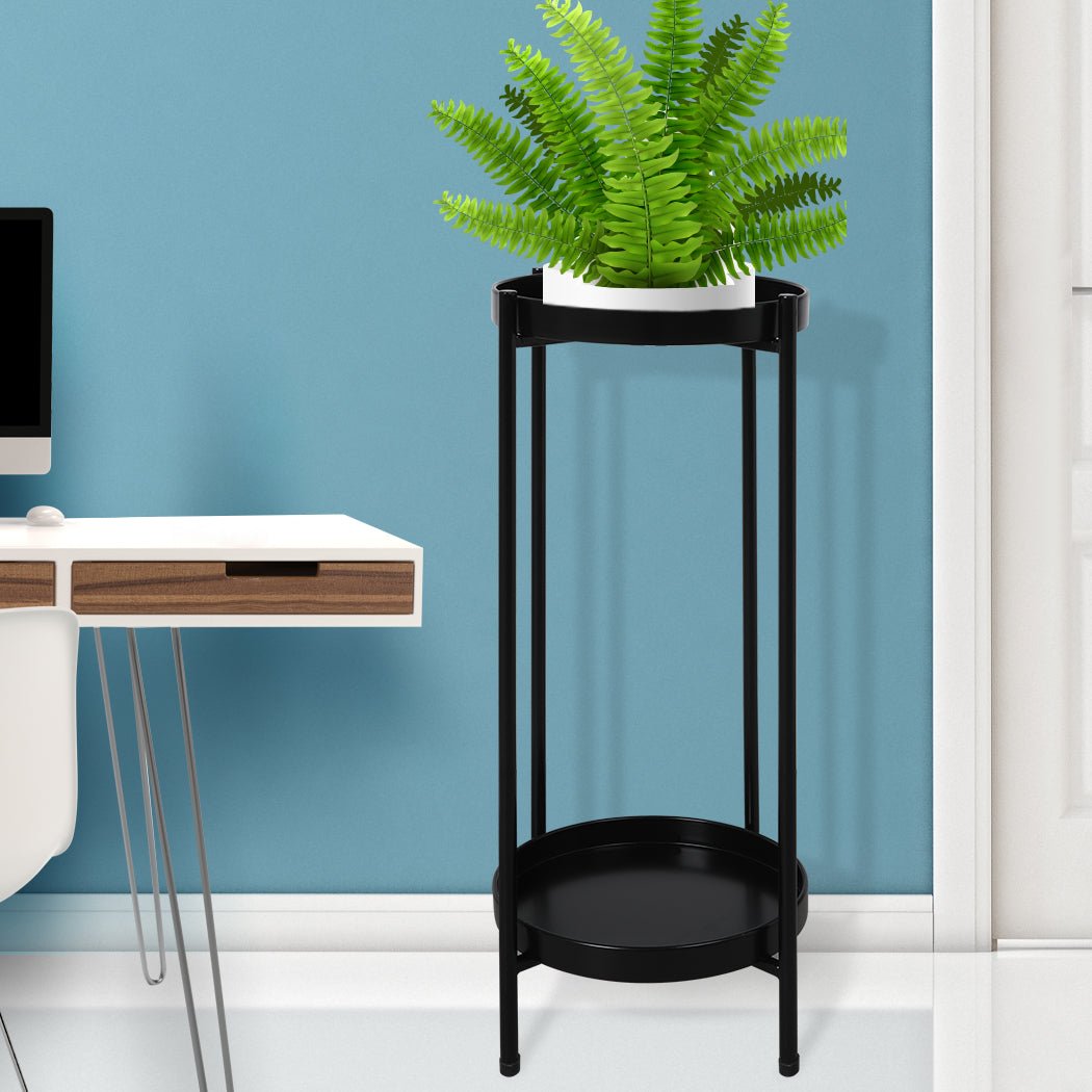 2 Tier Large Indoor Outdoor Plant Stand - Black - Rivercity House & Home Co. (ABN 18 642 972 209) - Affordable Modern Furniture Australia