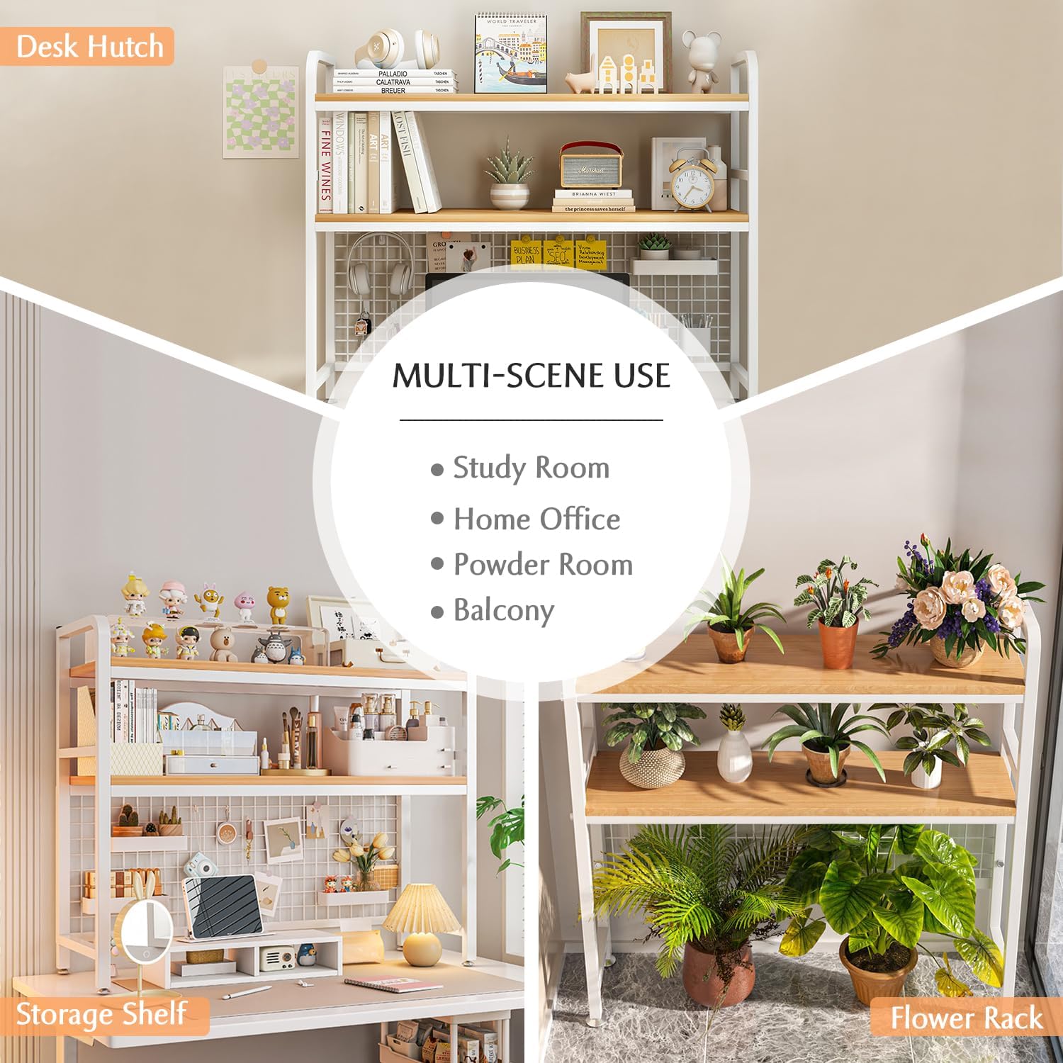 2 - Tier Metal Desktop Hutch Bookshelf with Grid Panel for Computer Desk and Office Countertop - Furniture > Office > Desks - Rivercity House & Home Co. (ABN 18 642 972 209) - Affordable Modern Furniture Australia