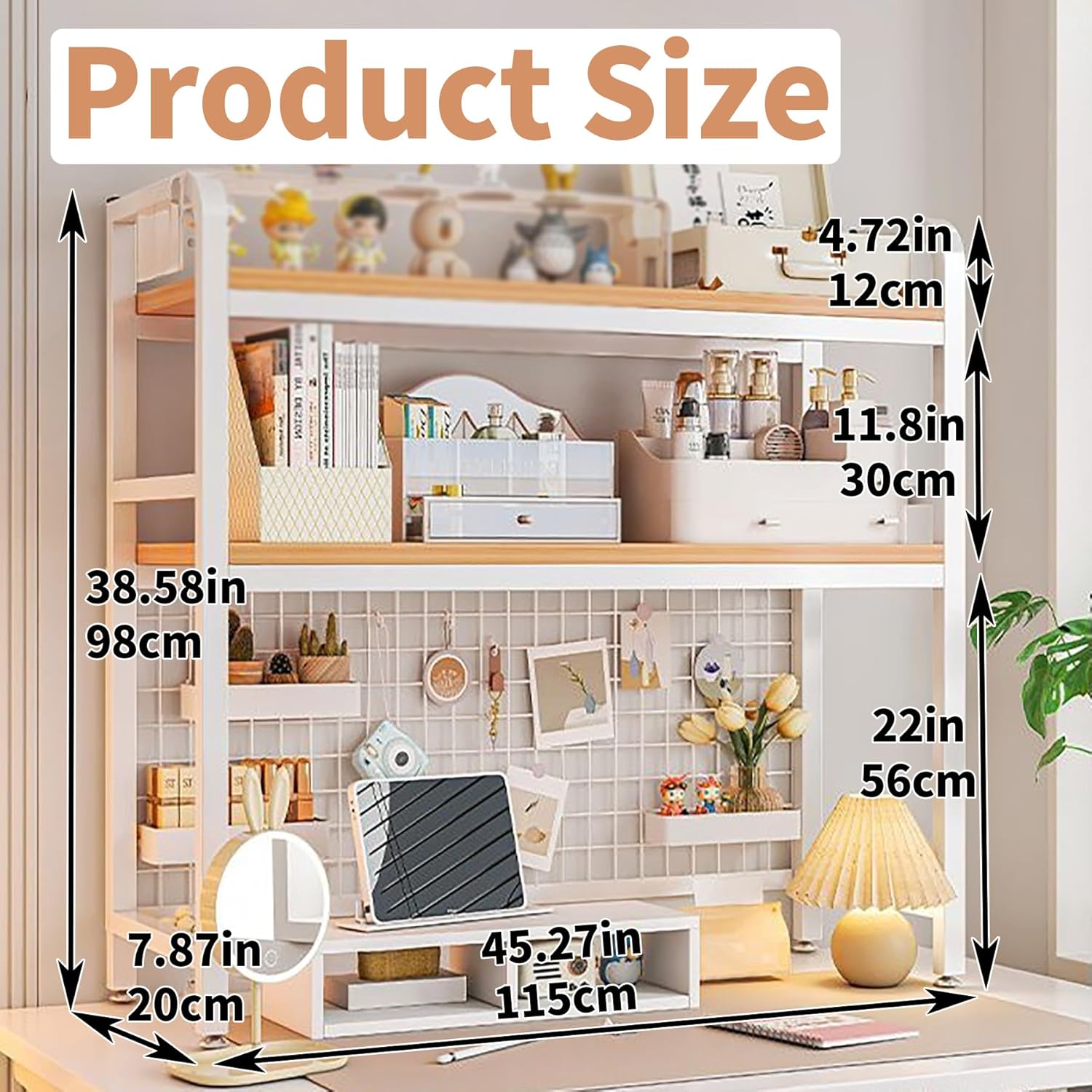 2 - Tier Metal Desktop Hutch Bookshelf with Grid Panel for Computer Desk and Office Countertop - Furniture > Office > Desks - Rivercity House & Home Co. (ABN 18 642 972 209) - Affordable Modern Furniture Australia