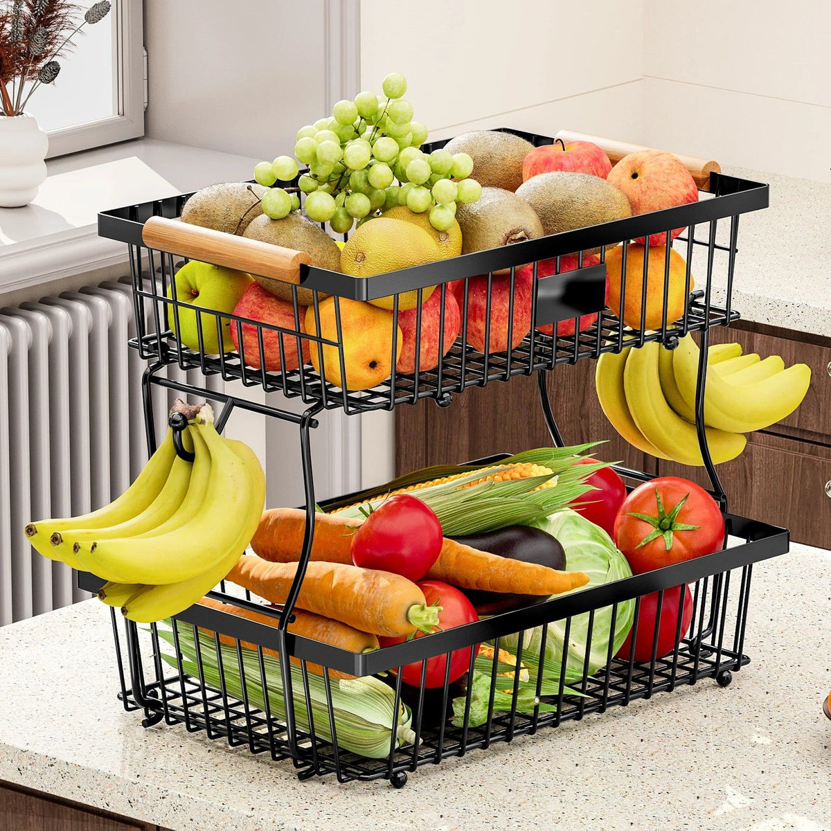 2-Tier Metal Fruit and Vegetable Storage Basket - Home & Garden > Kitchenware > Food Storage - Rivercity House & Home Co. (ABN 18 642 972 209) - Affordable Modern Furniture Australia