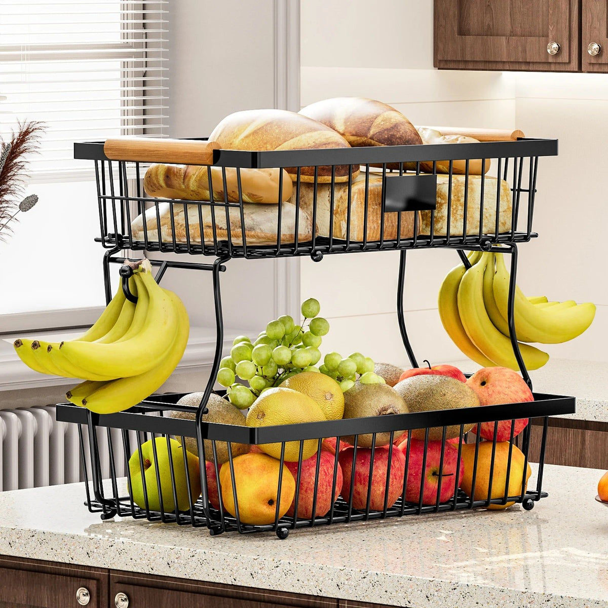 2-Tier Metal Fruit and Vegetable Storage Basket - Home & Garden > Kitchenware > Food Storage - Rivercity House & Home Co. (ABN 18 642 972 209) - Affordable Modern Furniture Australia