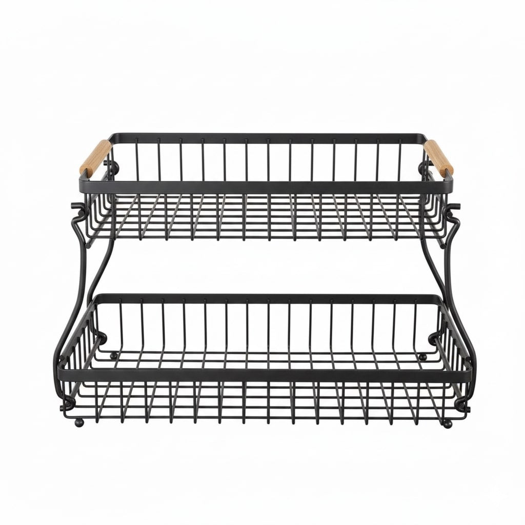 2 - Tier Metal Fruit Basket Kitchen Counter Organiser with Handles for Fruits & Vegetables - Black - Home & Garden > Kitchenware > Food Storage - Rivercity House & Home Co. (ABN 18 642 972 209) - Affordable Modern Furniture Australia