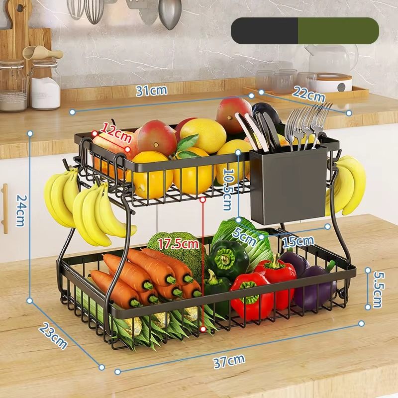 2 - Tier Metal Fruit Basket Kitchen Counter Organiser with Handles for Fruits & Vegetables - Black - Home & Garden > Kitchenware > Food Storage - Rivercity House & Home Co. (ABN 18 642 972 209) - Affordable Modern Furniture Australia