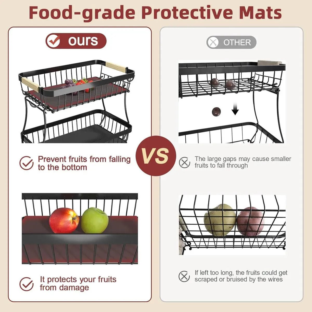 2 - Tier Metal Fruit Basket Kitchen Counter Organiser with Handles for Fruits & Vegetables - Black - Home & Garden > Kitchenware > Food Storage - Rivercity House & Home Co. (ABN 18 642 972 209) - Affordable Modern Furniture Australia