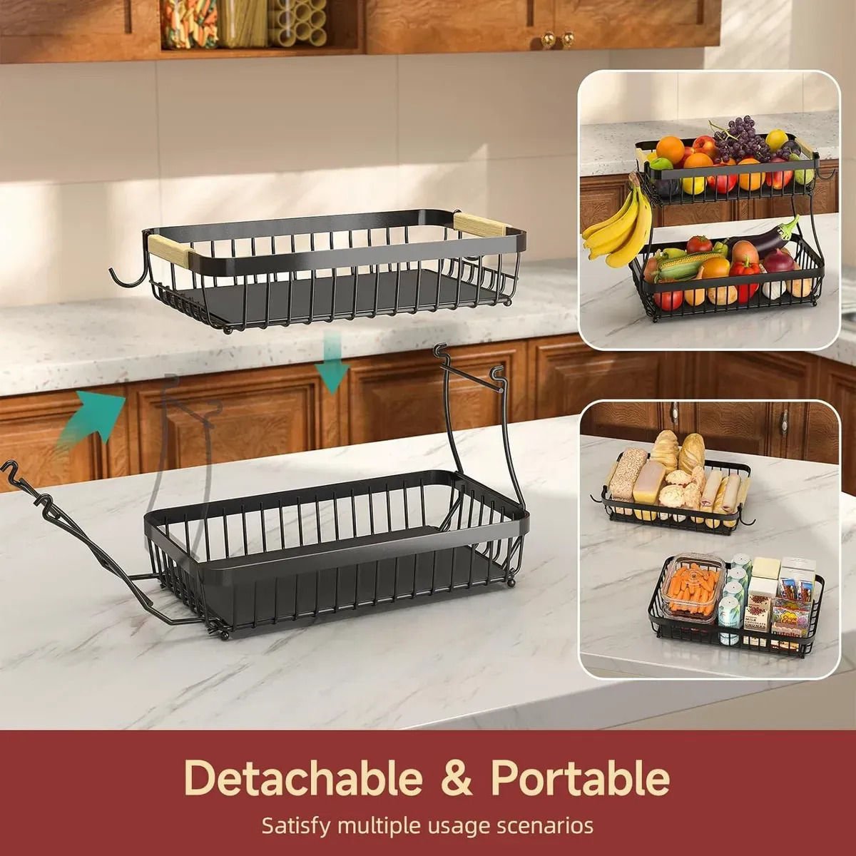 2 - Tier Metal Fruit Basket Kitchen Counter Organiser with Handles for Fruits & Vegetables - Black - Home & Garden > Kitchenware > Food Storage - Rivercity House & Home Co. (ABN 18 642 972 209) - Affordable Modern Furniture Australia