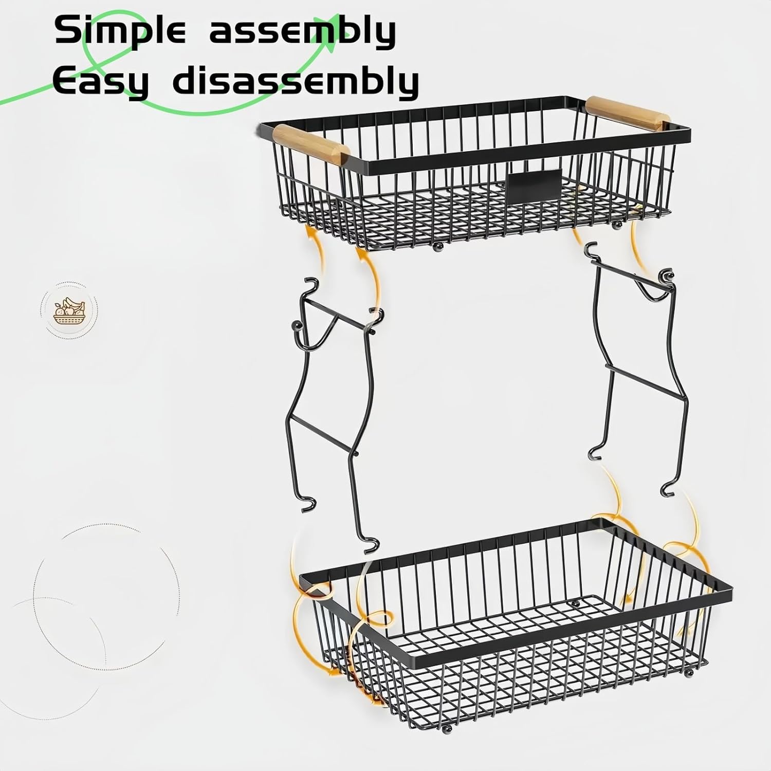 2 - Tier Metal Fruit Basket Kitchen Counter Organiser with Handles for Fruits & Vegetables - Black - Home & Garden > Kitchenware > Food Storage - Rivercity House & Home Co. (ABN 18 642 972 209) - Affordable Modern Furniture Australia