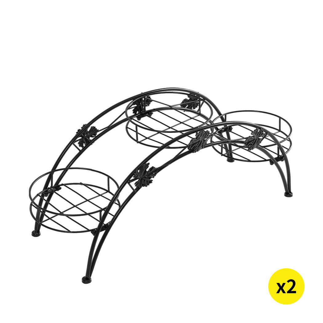 2 - Tier Metal Plant Stand for Indoor & Outdoor Use - Black (2 Pack) - Rivercity House & Home Co. (ABN 18 642 972 209) - Affordable Modern Furniture Australia