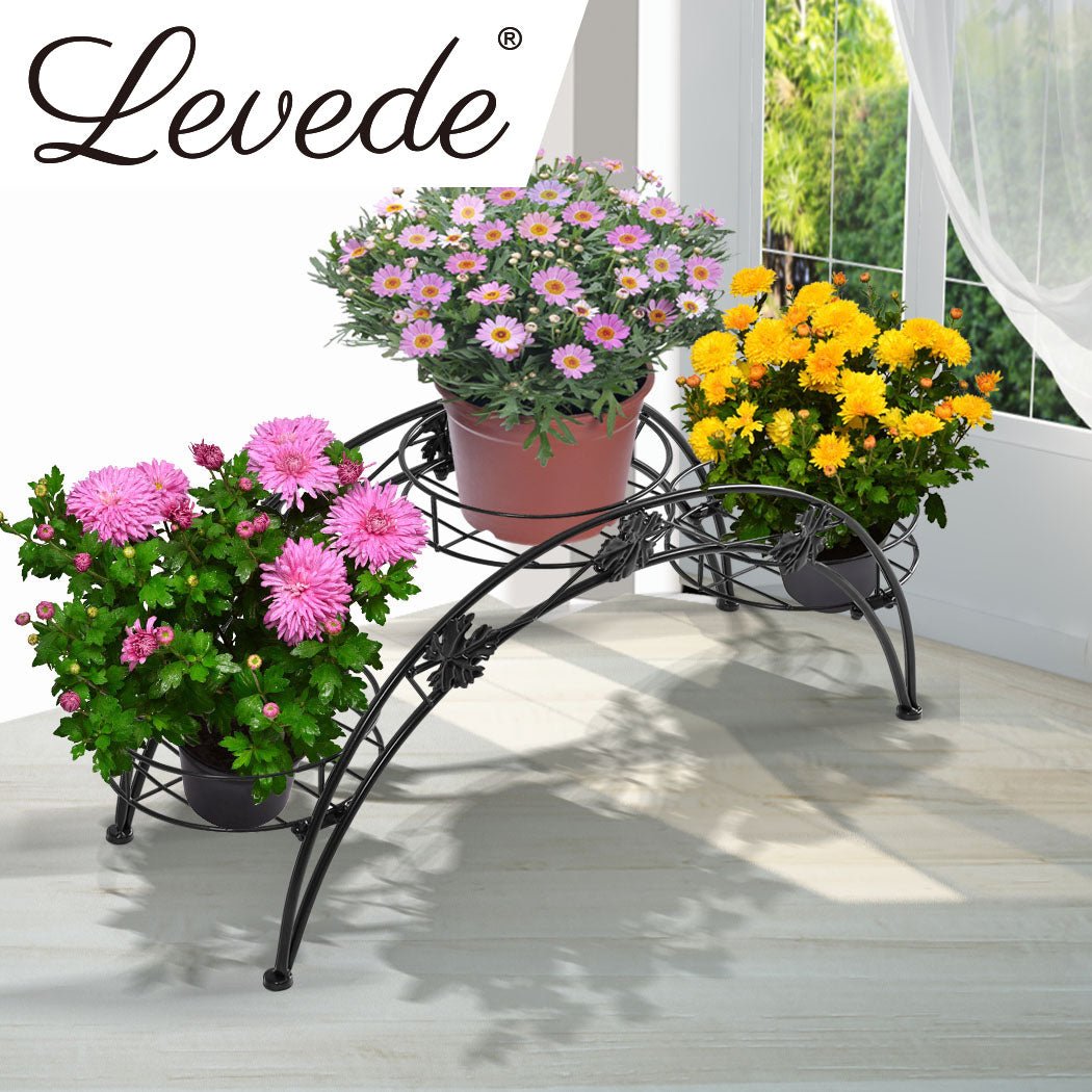 2 - Tier Metal Plant Stand for Indoor & Outdoor Use - Black (2 Pack) - Rivercity House & Home Co. (ABN 18 642 972 209) - Affordable Modern Furniture Australia