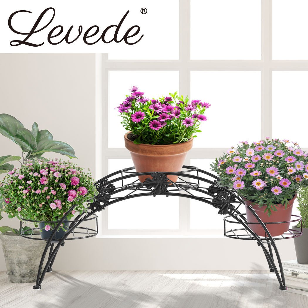 2 - Tier Metal Plant Stand for Indoor & Outdoor Use - Black (2 Pack) - Rivercity House & Home Co. (ABN 18 642 972 209) - Affordable Modern Furniture Australia